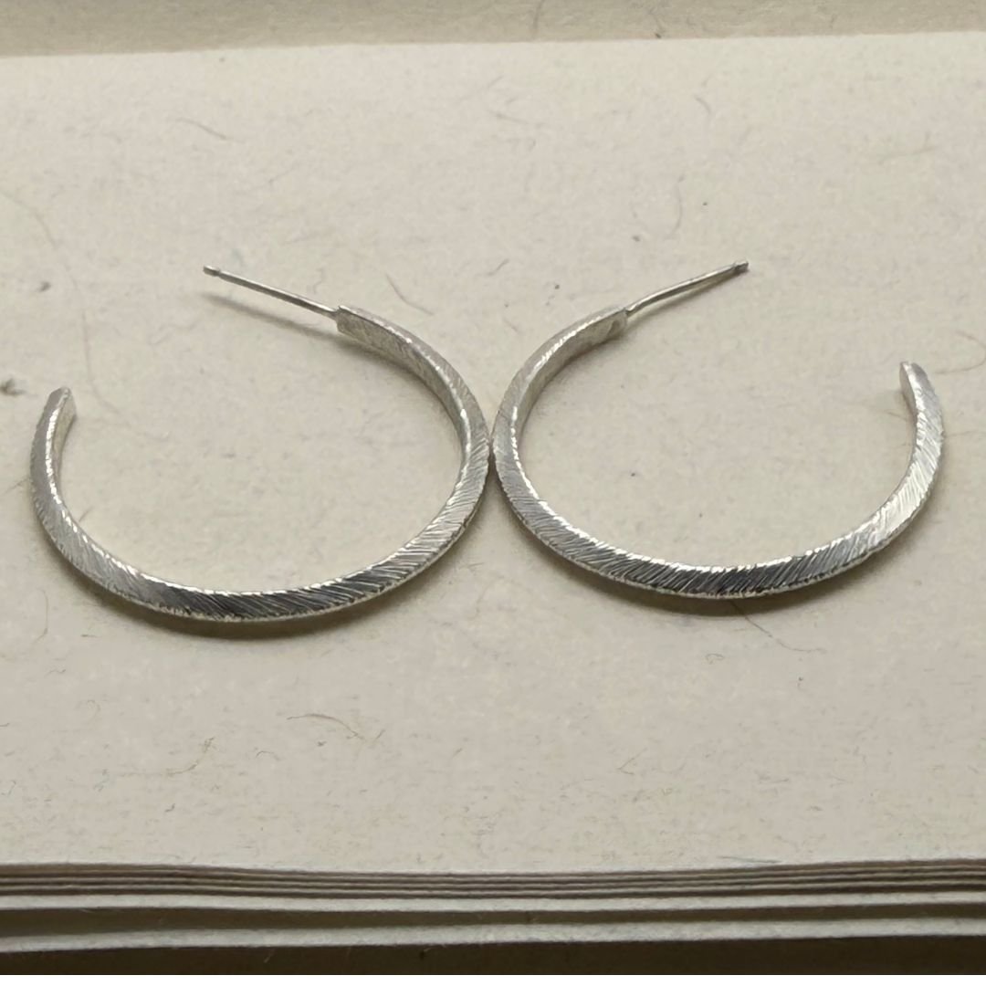 Sterling Silver Medium Size Textured Hoops.jpg