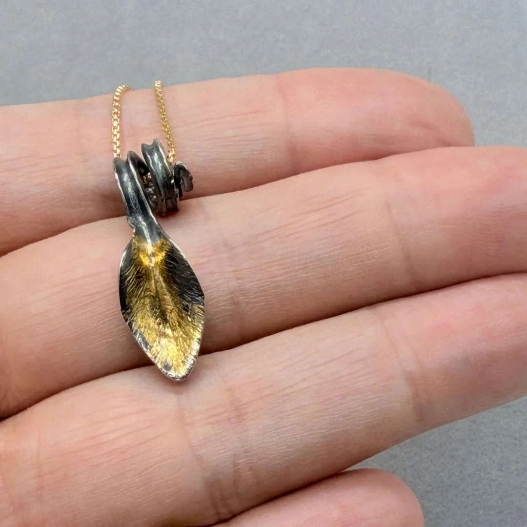 Front view of Autumn Leaf silver leaf necklace on an oxidized silver chain