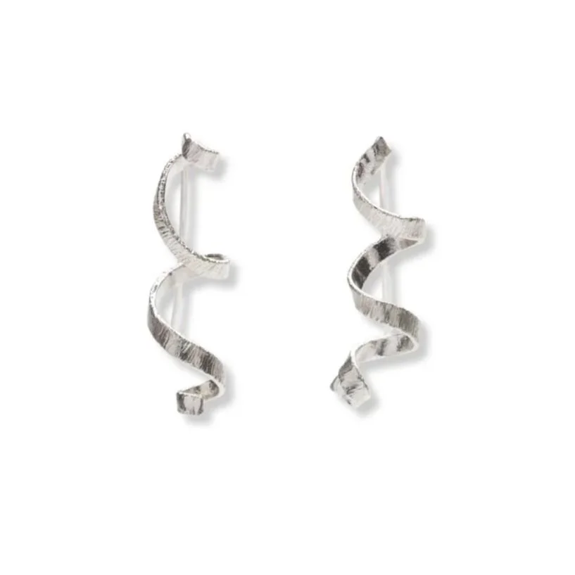 Unfolded Spiral Earrings — Sterling Silver