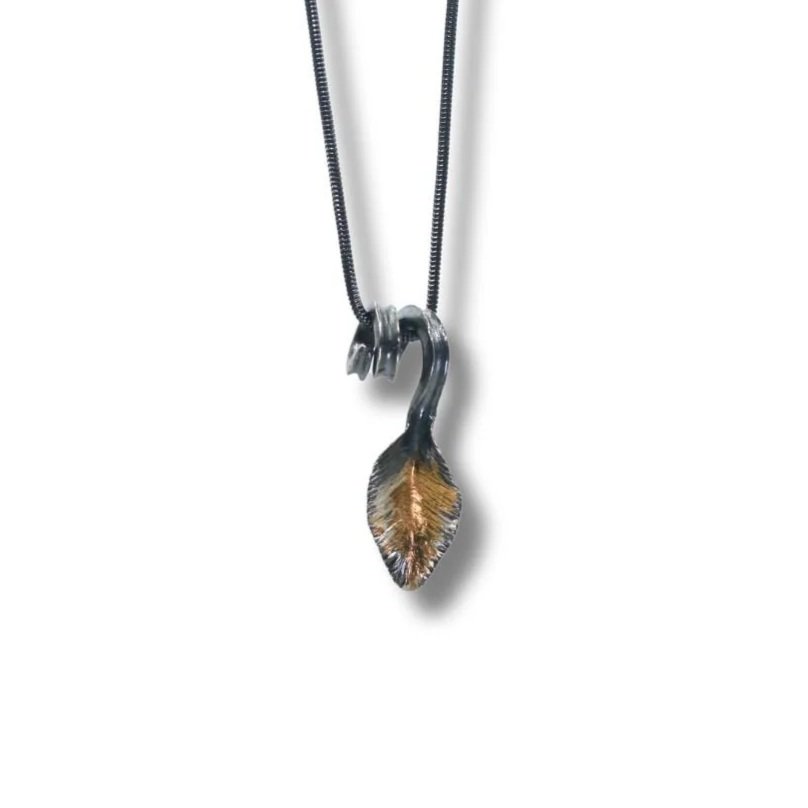 Autumn Leaf Pendant — Oxidized Sterling Silver & 24k Gold