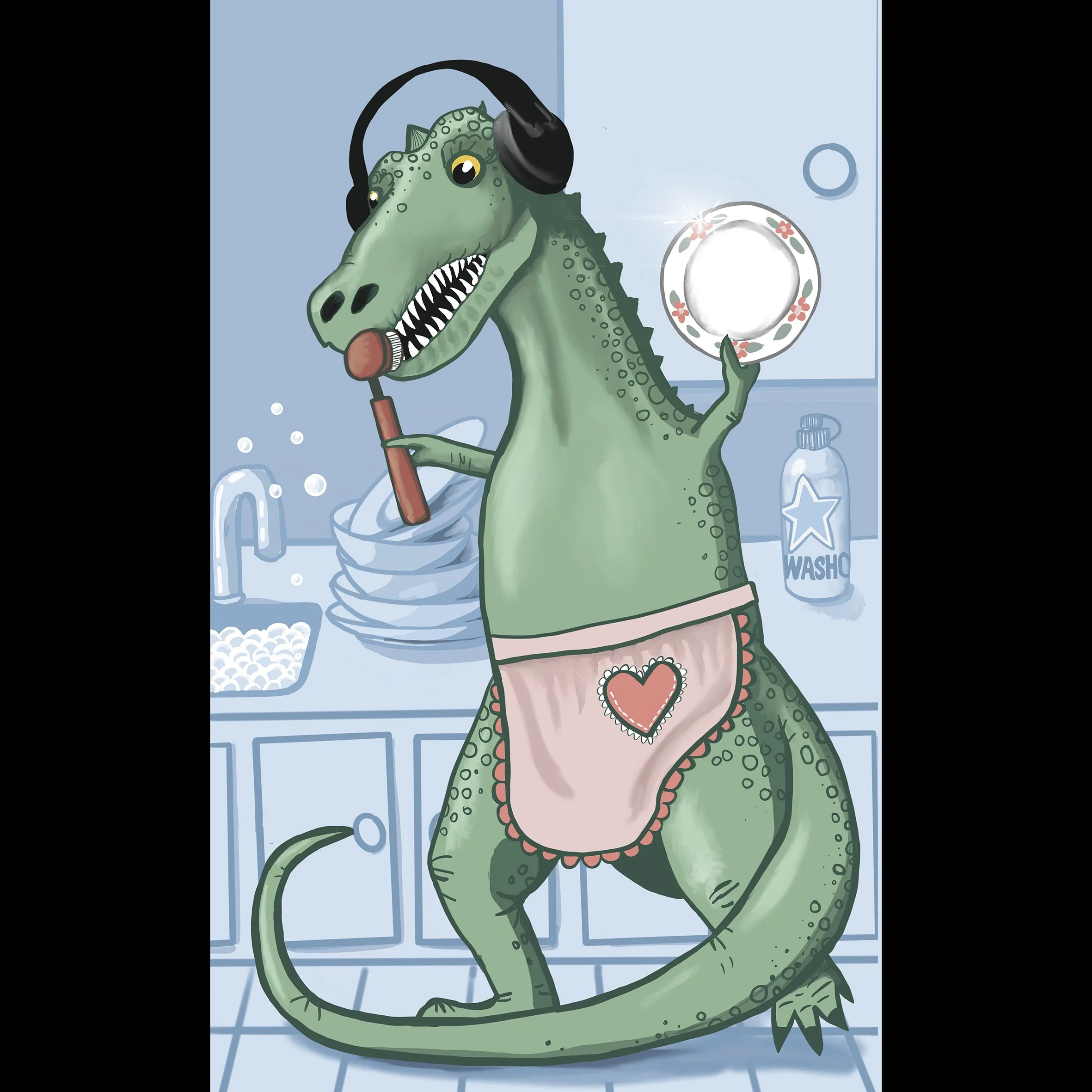 Washing up  dino - cotton tea towel