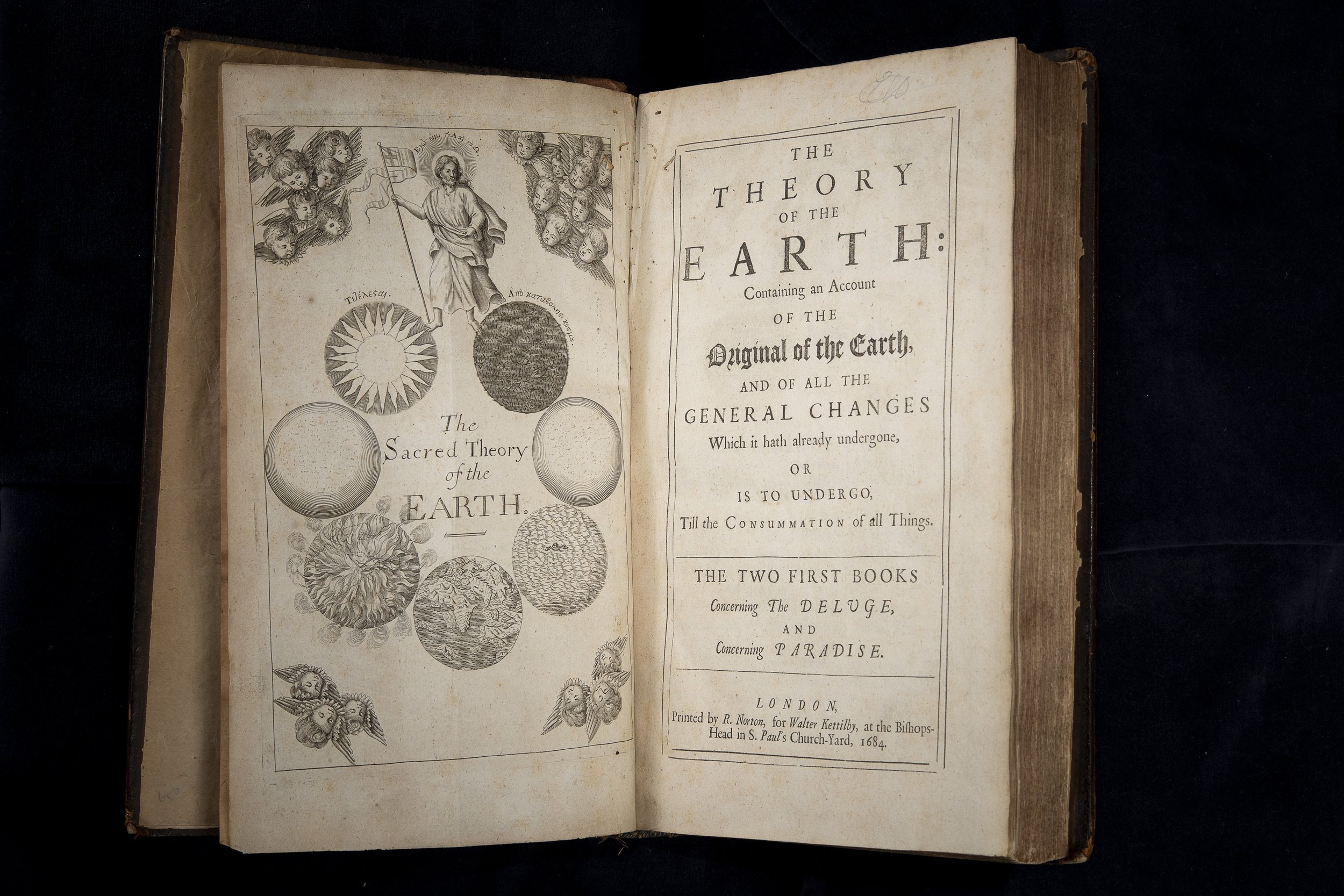 Thomas Burnet, The Sacred Theory of the Earth (1684) The frontispiece of this text depicts a geological history of the earth that include the flood, followed by the formation of continents as the waters receded. Burnet also speculates that the ear