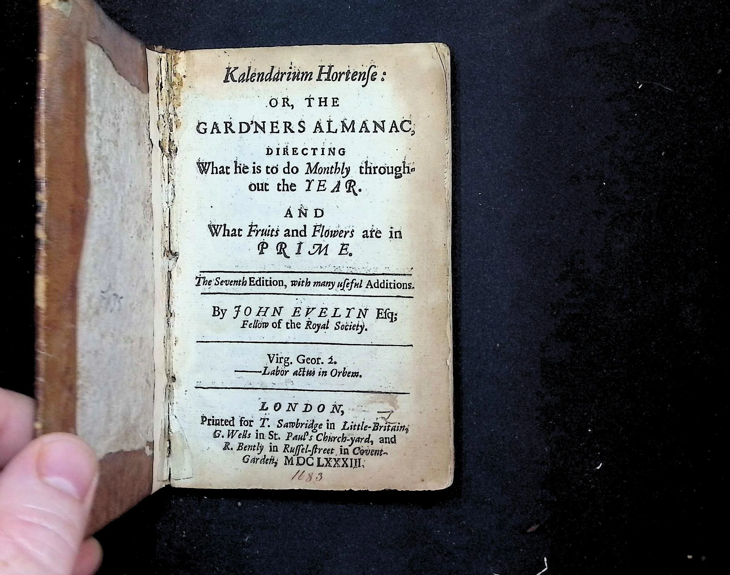 John Evelyn, Kalendarium Hortense (1683) This almanac, like many in the early modern period, guides the amateur gardener through each months of the year—laying out when to plant, when to harvest, and when to anticipate blossoms or fruit. Held in t