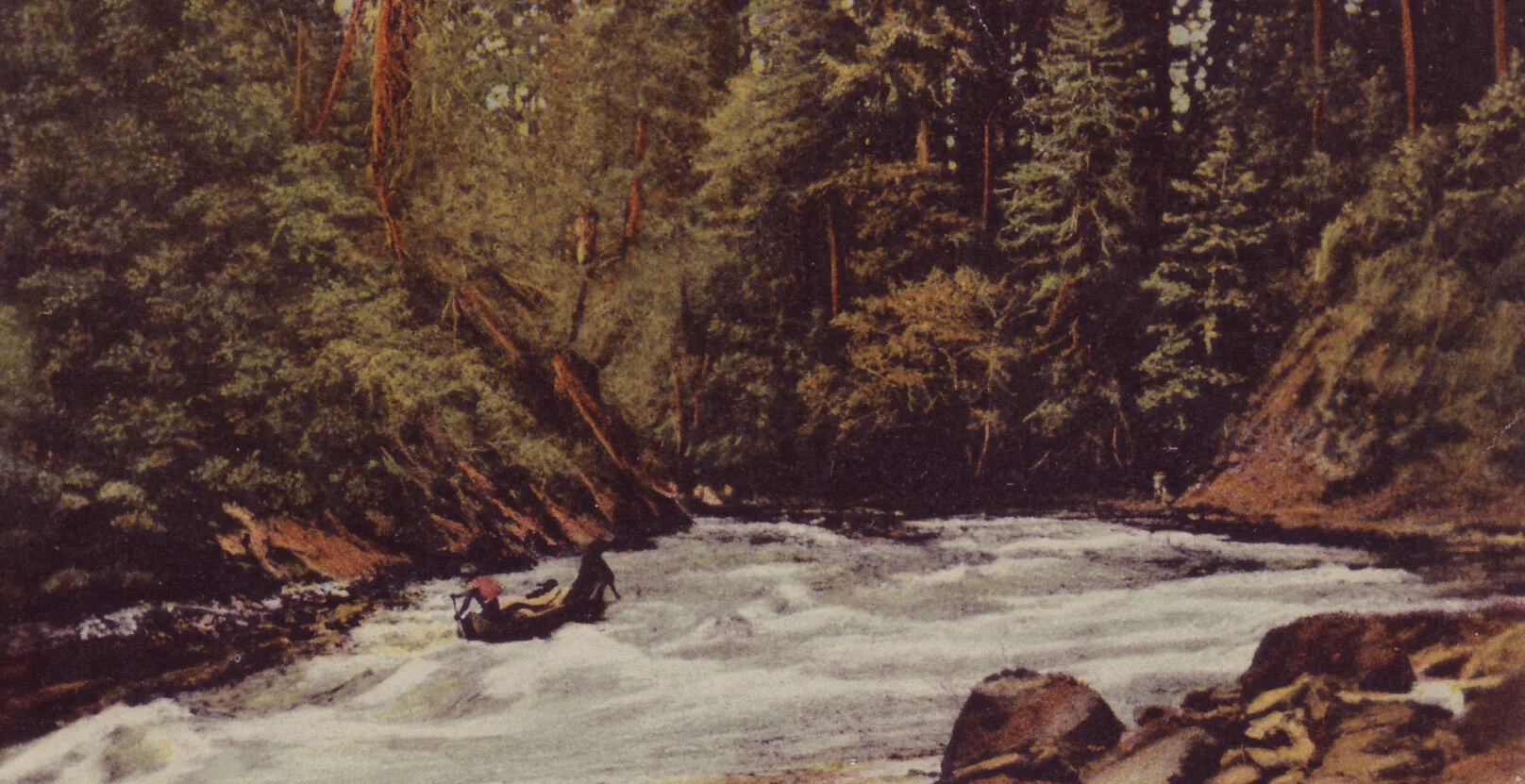 Shooting the Cowichan River rapids" by boaters was one thing; having to swim upstream to spawn was another. To aid the salmon, the Dominion Dept. of Fisheries was blasting away a rocky abutment at Skutz Falls.