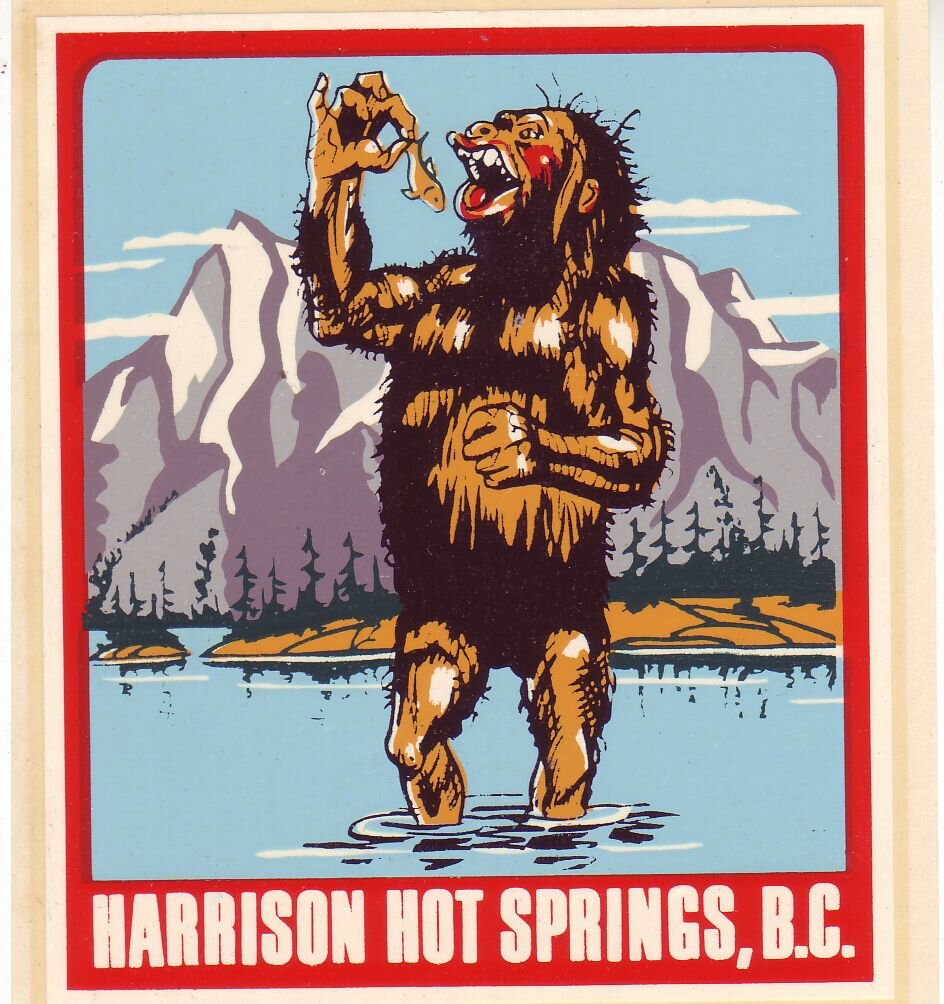 Besides postcards and cartoons in newspapers and magazines, Sasquatch is featured on this windshield decal.