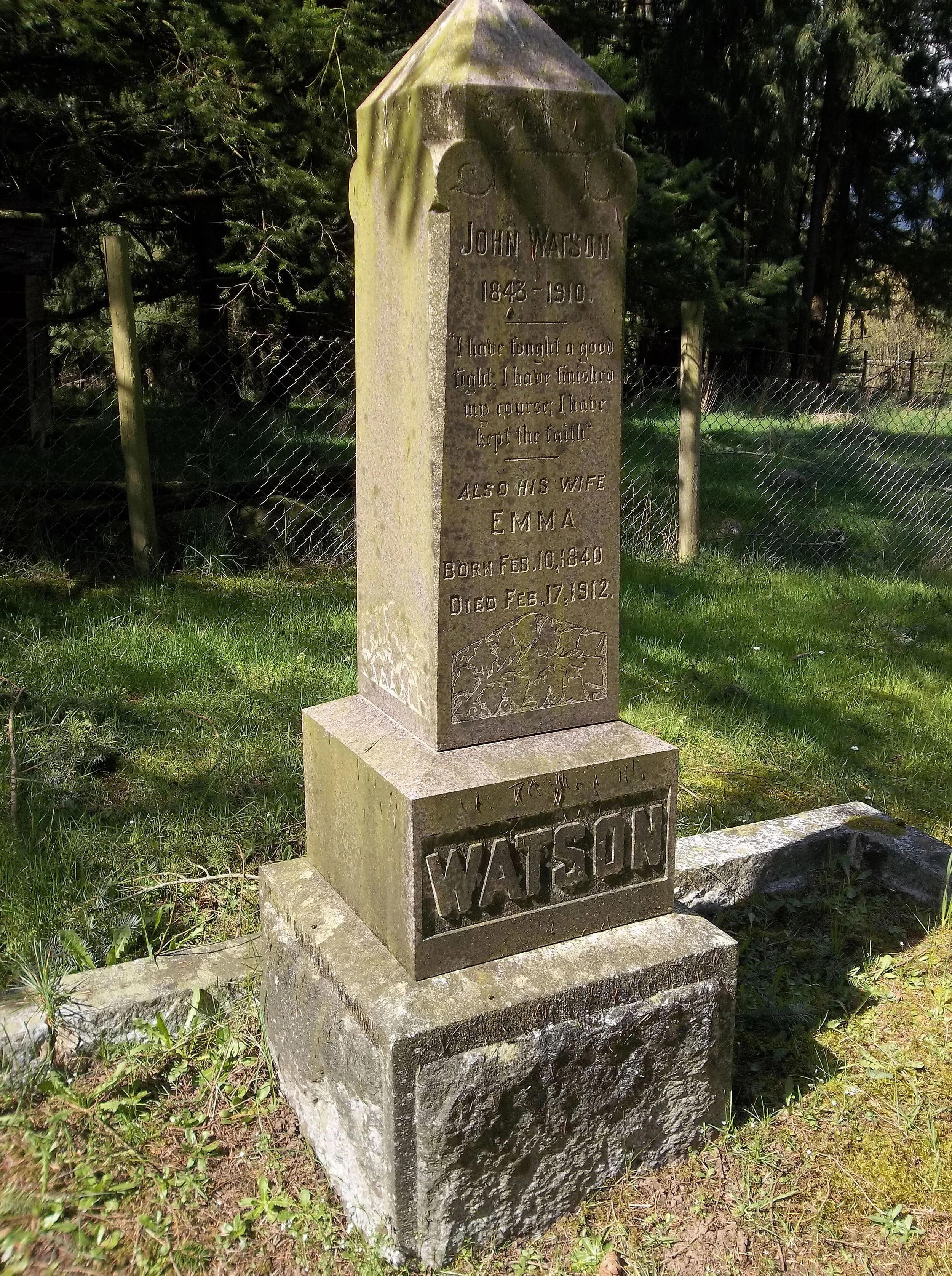 The Watson marker stands out among the head stones in Pioneer Cemetery.
