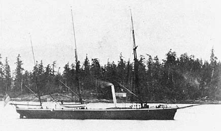 Among HMS Forward’s many duties in B.C. waters in the 1860s was keeping the peace, sometimes by bombarding First Nations villages. Seen as necessary at the time, this harsh practice is drawing increased retrospective criticism as part of the ongoing reconciliation process. —Wikipedia photo.