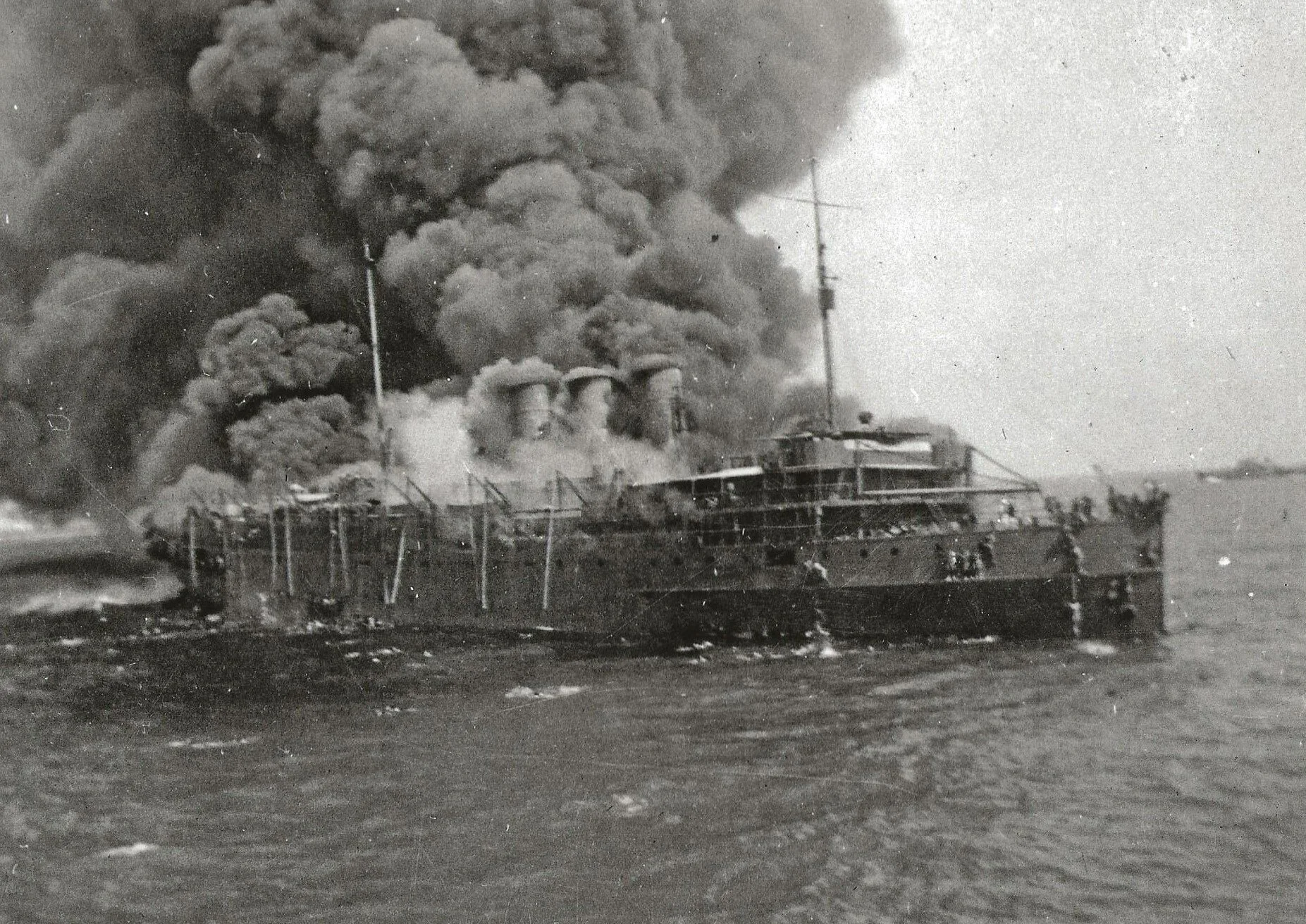 Paul Campbell: “[This photo] taken immediately after the ship was hit by two torpedoes of the four fired...was obtained after a lot of research; it was found in the Canadian [Public] Archives.” He was amazed to learn that the B.C. Provincial Archives also has three photos of the Princess Margeurite engulfed in flames and smoke.