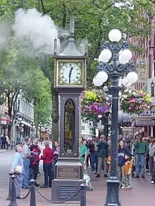 Vancouver Gastown’s famous steam-powered clock, left, is another of the ingenious creations by inventor Bob Swanson who also did whistle work for B.C. Ferries, right. —Wikipedia photos.