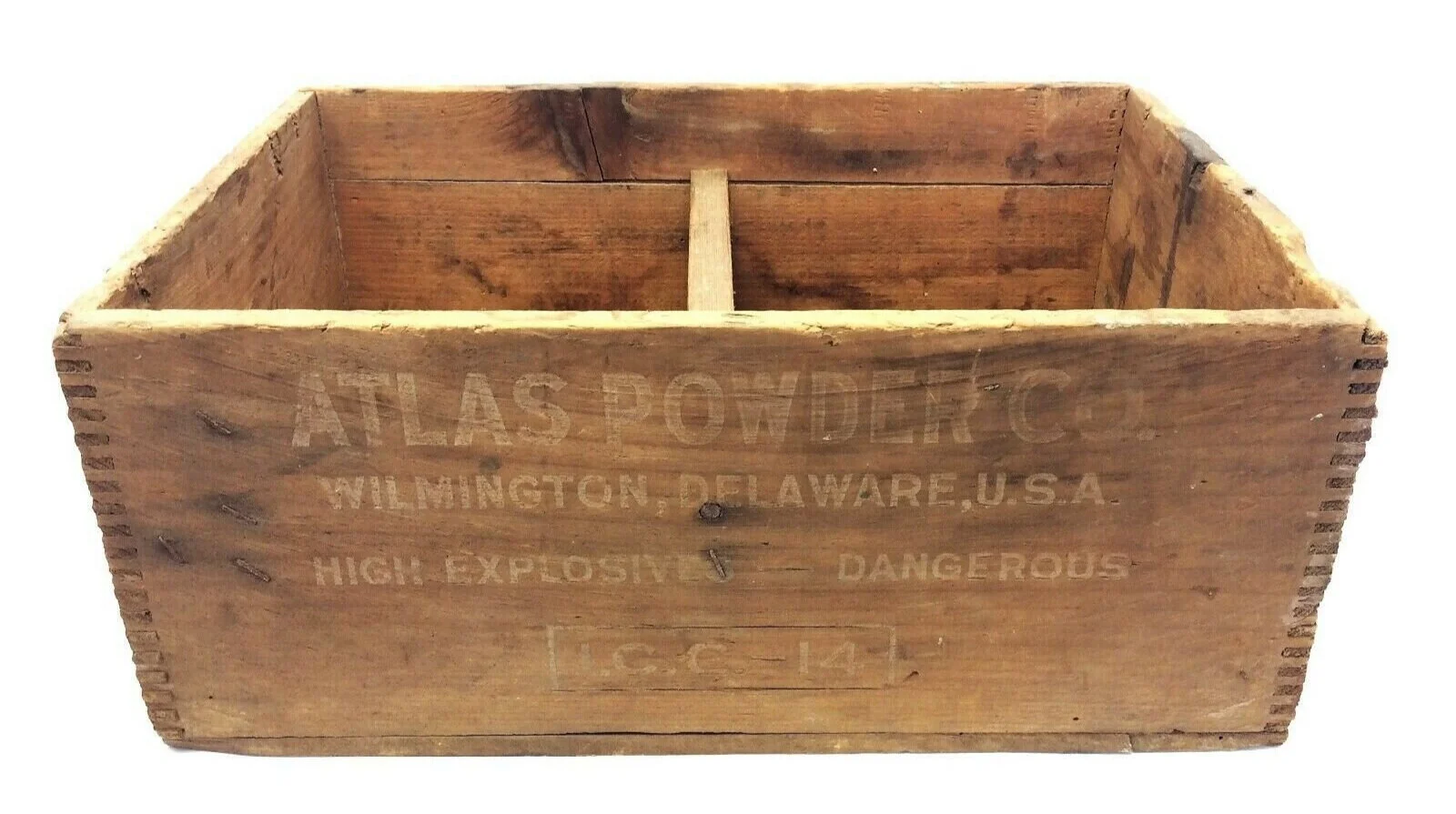 This “antique old” wooden finger-joint Atlas Powder box is for sale on ebay for C$100.78.