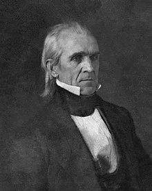 U.S. President James K. Polk is best remembered for his aggressive expansionist policy of Manifest Destiny and the motto from his 1844 presidential campaign, "Fifty-four Forty or Fight!" which supposedly won him the election. —Wikipedia.org