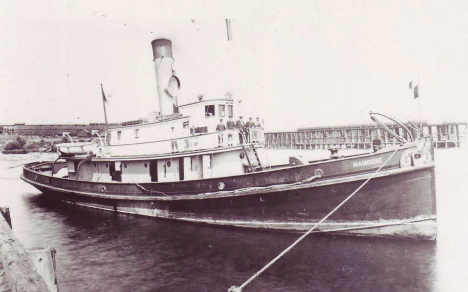 The CPR tug Nanoose whose steam engine is still all but intact after all her years above and below the sea at Royston.—Author’s Collection
