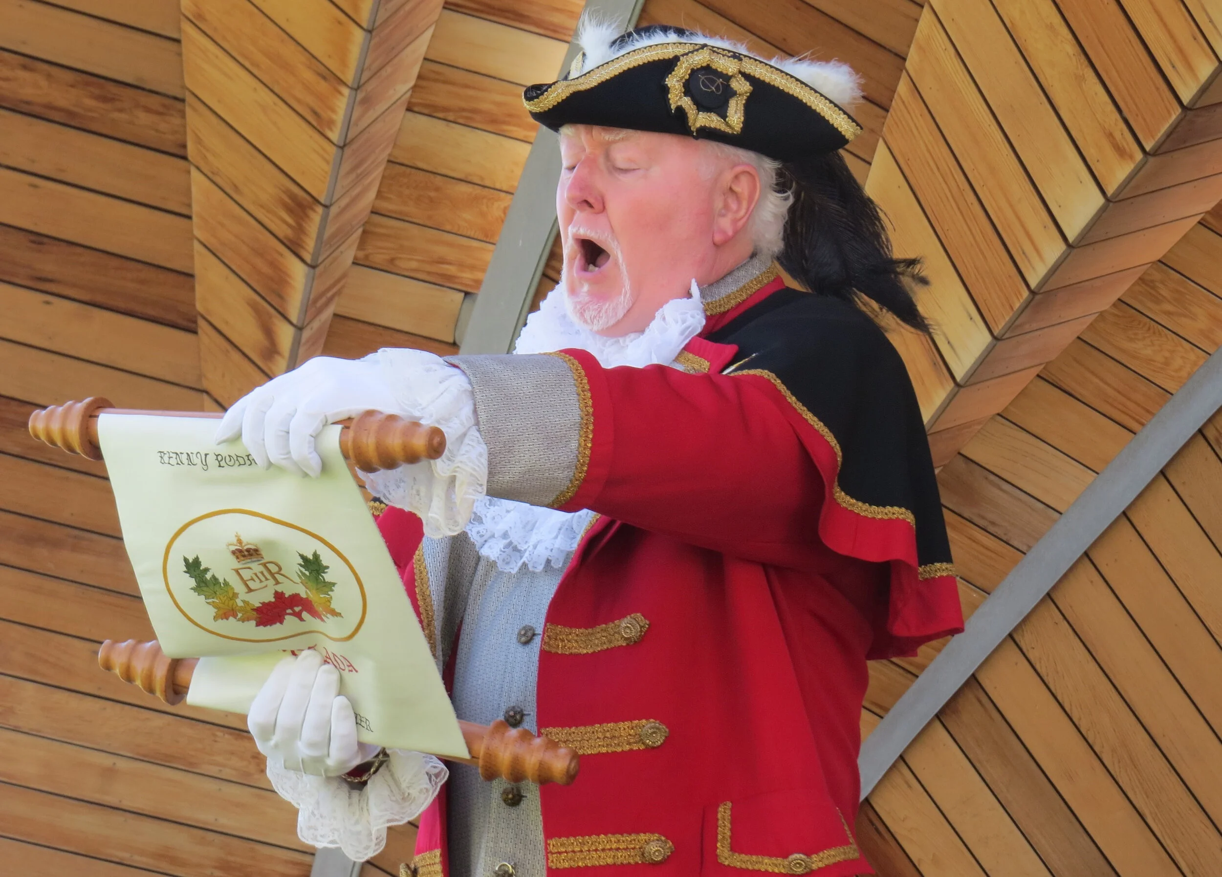 Kenny Podmore, wearing the traditional costume from the 1700s, has been Sidney’s town crier since 1998. —Sidney By the Sea