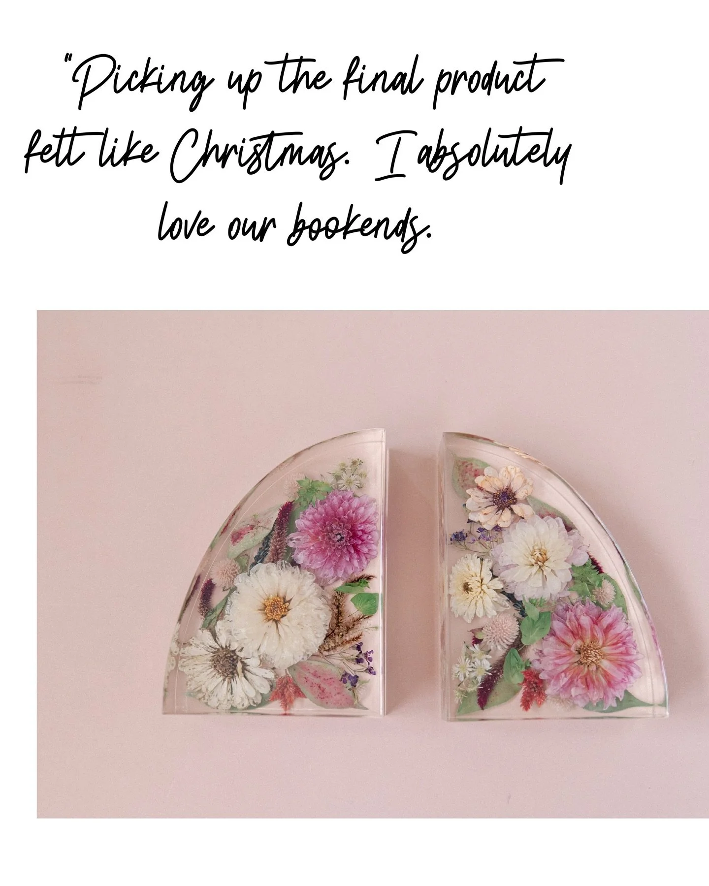 Nothing makes our day like seeing your reviews paired with the pieces we poured our hearts into. These bookends were extra special &mdash; we loved showcasing the gorgeous flowers grown by the bride and her family. Thank you for the review Kathryn! ?