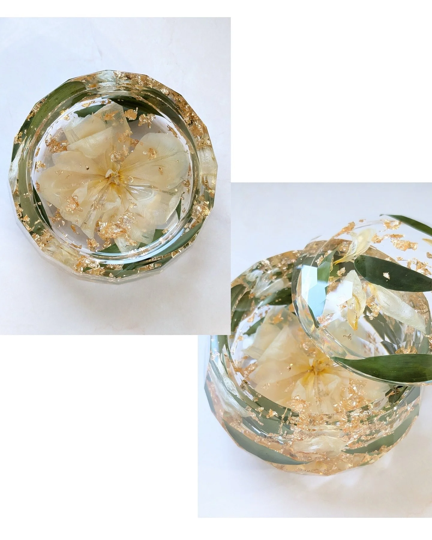 A touch of metallic flakes goes a long way!
They catch the light, elevate every detail. And make each piece feel a little more special. 

Would you add metallic flakes to your resin piece??