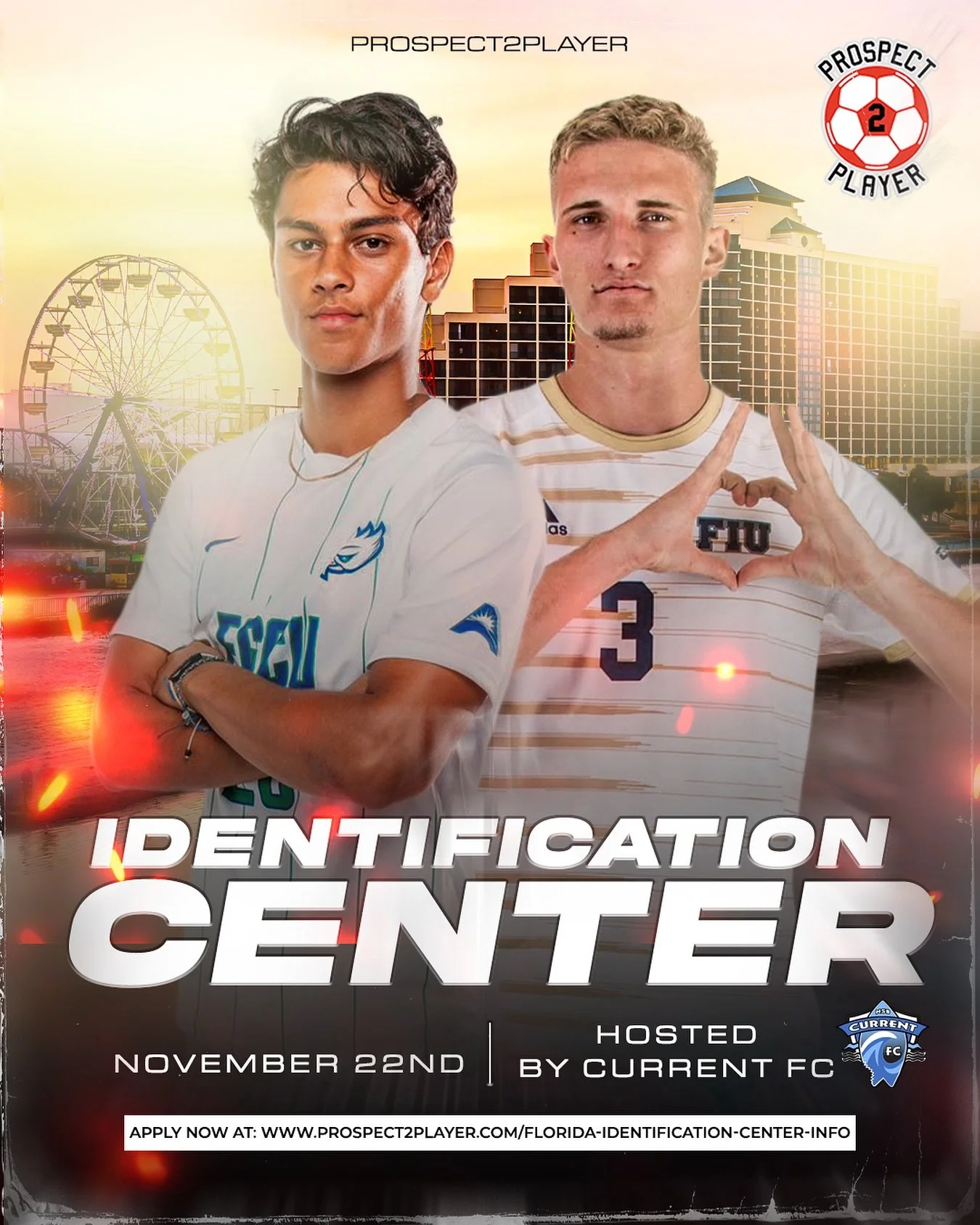 We are holding our first identification center November 22nd in Florida ‼️

This 1 day event (hosted by @current_fc) is an opportunity to be evaluated by our organization to identify potential good fits for Prospect2Player. In addition, we currently 