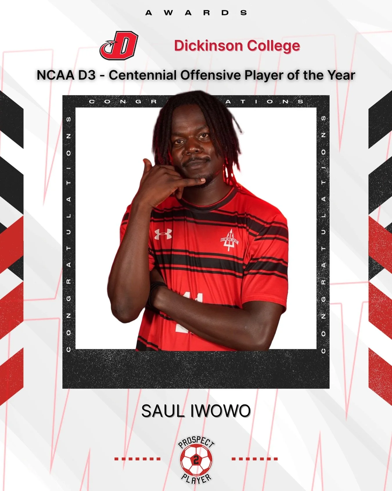 Congratulations to our striker @sauuulx on being named NCAA D3 @centennialconf Offensive Player of the Year🏅