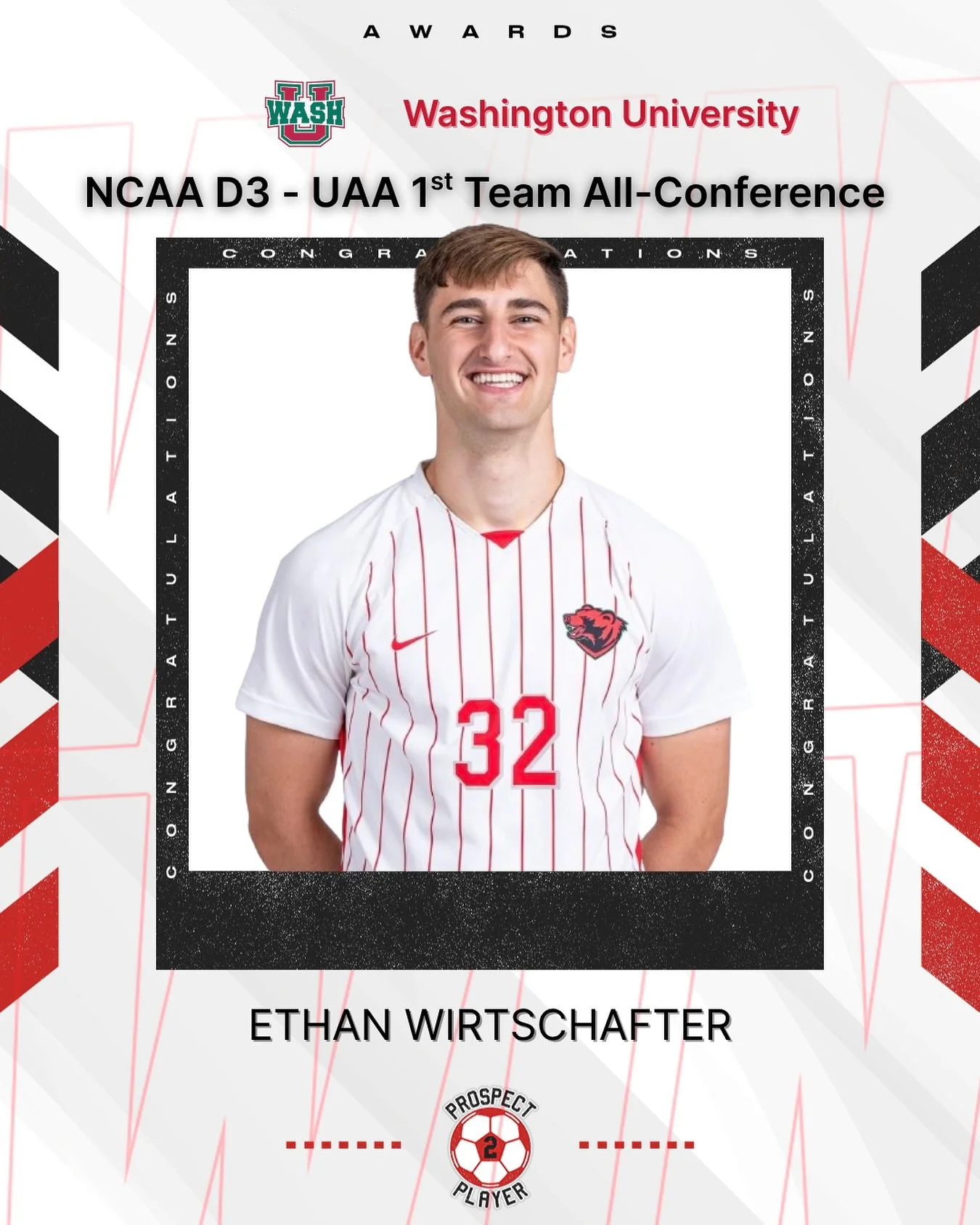 Congratulations to our striker @ethan.wirtschafter on being named NCAA D3 @uaa_sports 1st Team All-Conference🏅