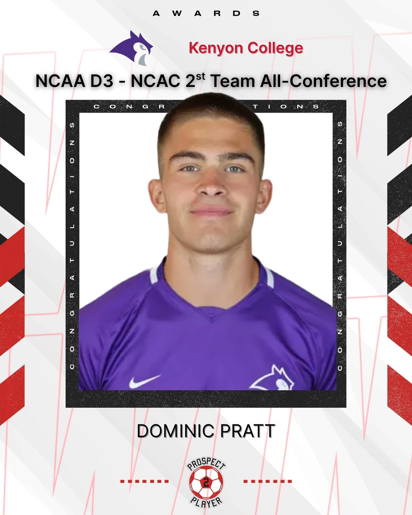 Congratulations to our goalkeeper Dominic Pratt on being named NCAA D3 @ncac 2nd Team All-Conference🏅