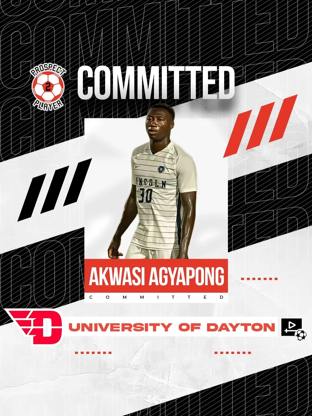 Congratulations to client Akwasi Agyapong (@aaaagyapong17) on his commitment to NCAA D1 program University of Dayton (@daytonmsoccer)

Akwasi is a D2 transfer from Lincoln University originally from Ghana. He started 19 matches as a freshman at Linco