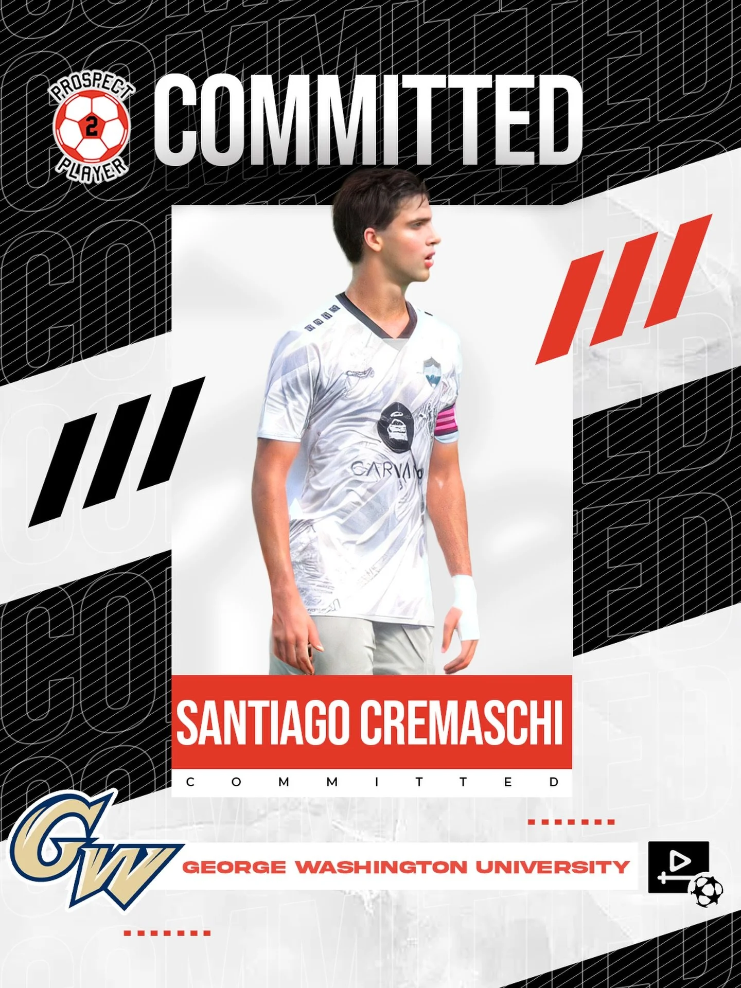Congratulations to client Santiago Cremaschi (@santicremaschi07) on his commitment to NCAA D1 program George Washington University (@gwmenssoccer)

Santi is the captain for @miamifutbolacademyrush in @mlsnext 

We are excited to follow your college c