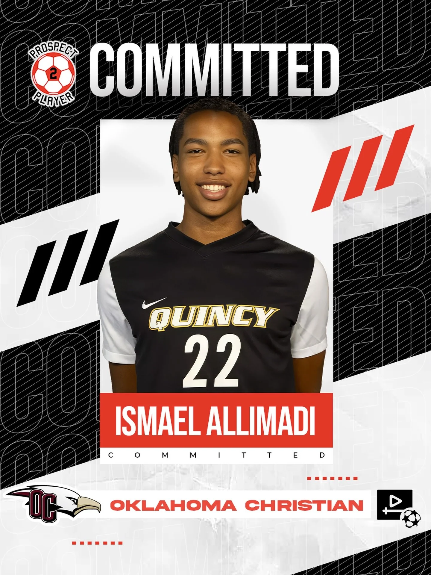 Congratulations to client Ismael Allimadi on his commitment to NCAA D2 program Oklahoma Christian University (@ocmsoccer)

Ismael is a D2 transfer from Quincy where he started all 18 matches last fall

We are excited to continue following your colleg