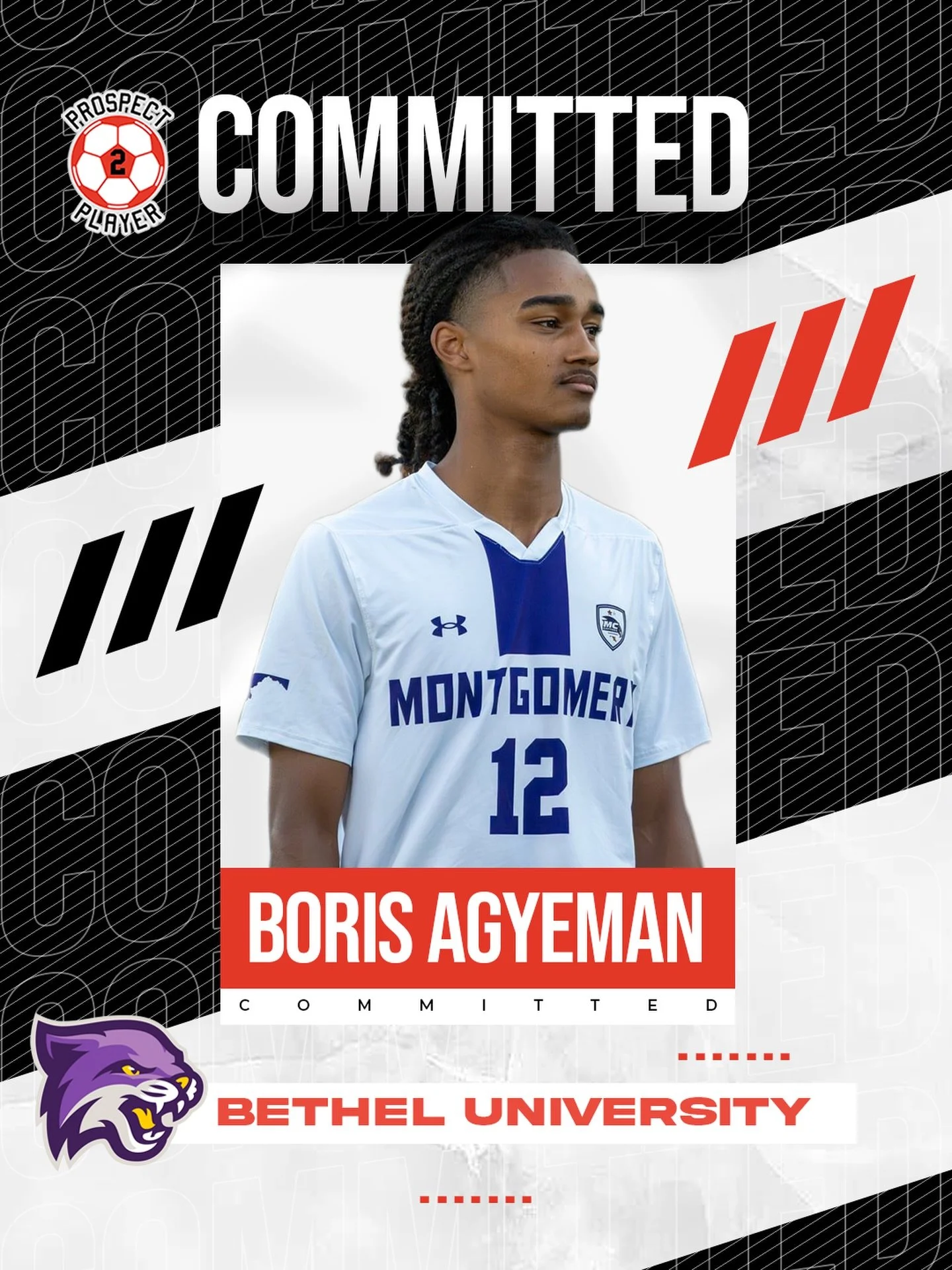 Congratulations to client Boris Agyeman (@borisagyeman) on his commitment to NAIA program Bethel University (@bu_menssoccer)

Boris is a junior college transfer from Montgomery College where he played 19 matches last year and competed in the NJCAA D1