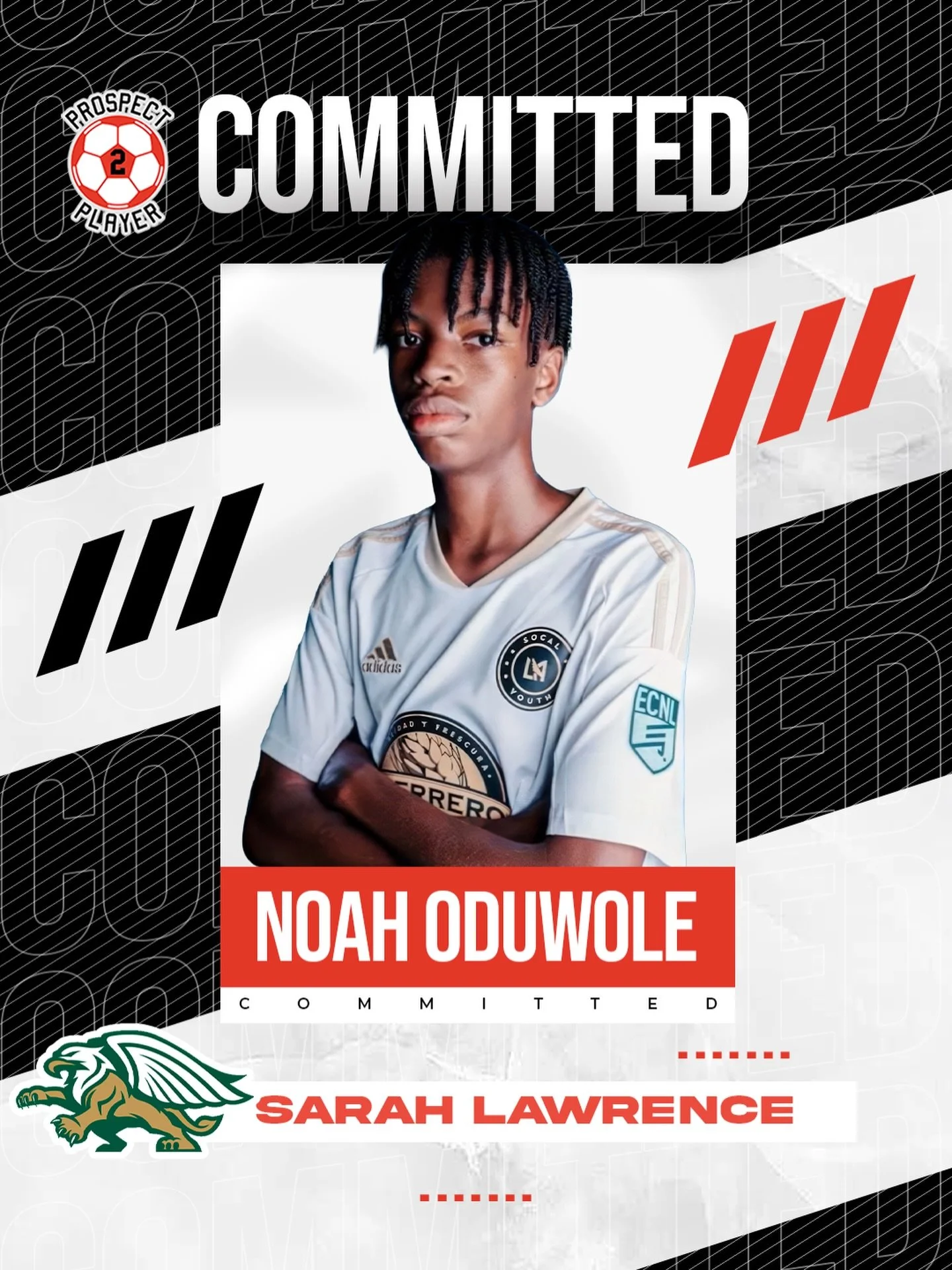 Congratulations to client Noah Oduwole on his commitment to NCAA D3 program Sarah Lawrence College (@slcgryphonsmsoc)

Noah is a left-footed LB playing @ecnlboys for @lafc_socalyouth 

We are excited to follow your college career, Noah ⚽️💪 

Interes
