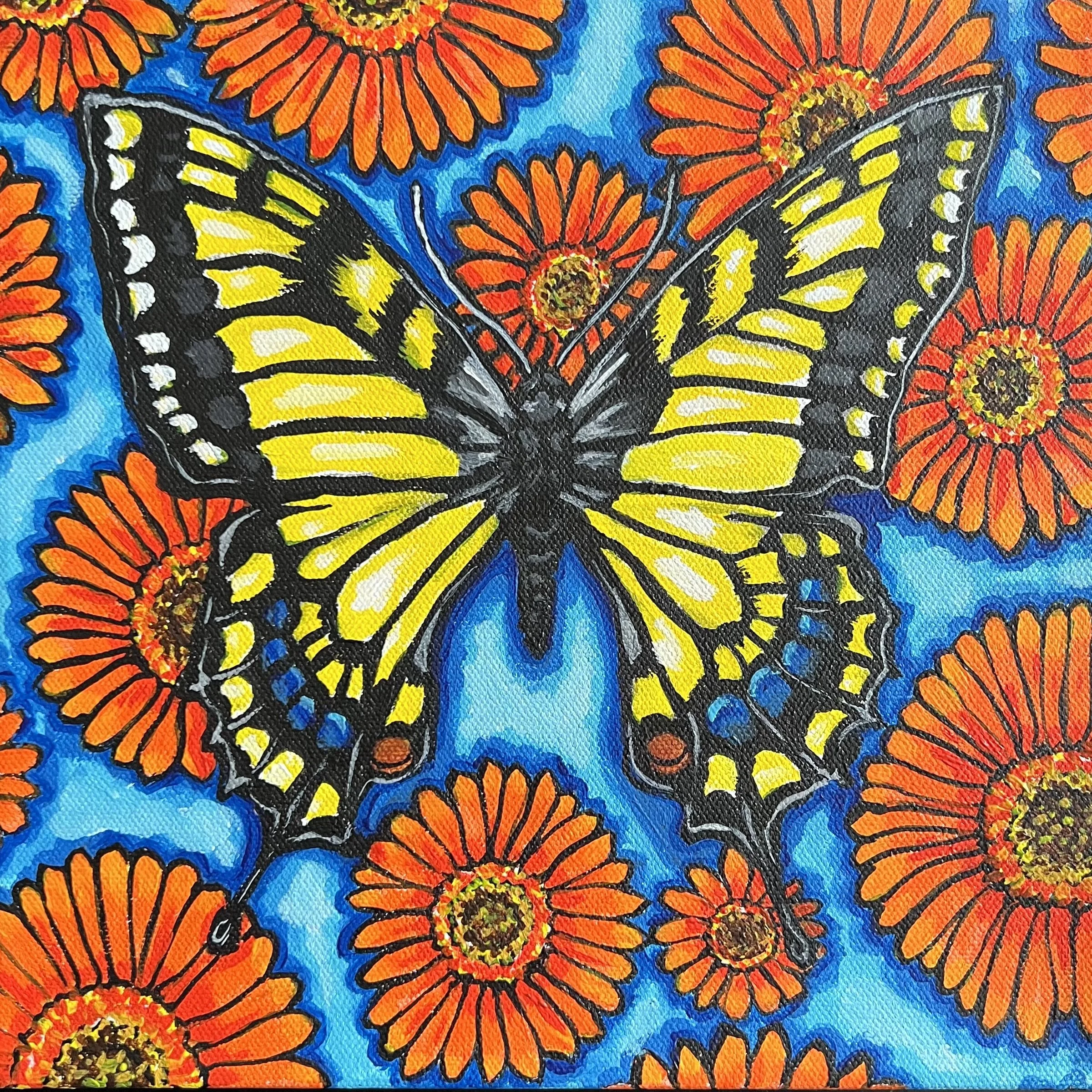 bb yellow swallowtail on gerberas.JPG