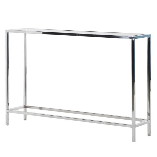 Glass And Steel Slim Console Table, Glass Chrome Console Table Uk