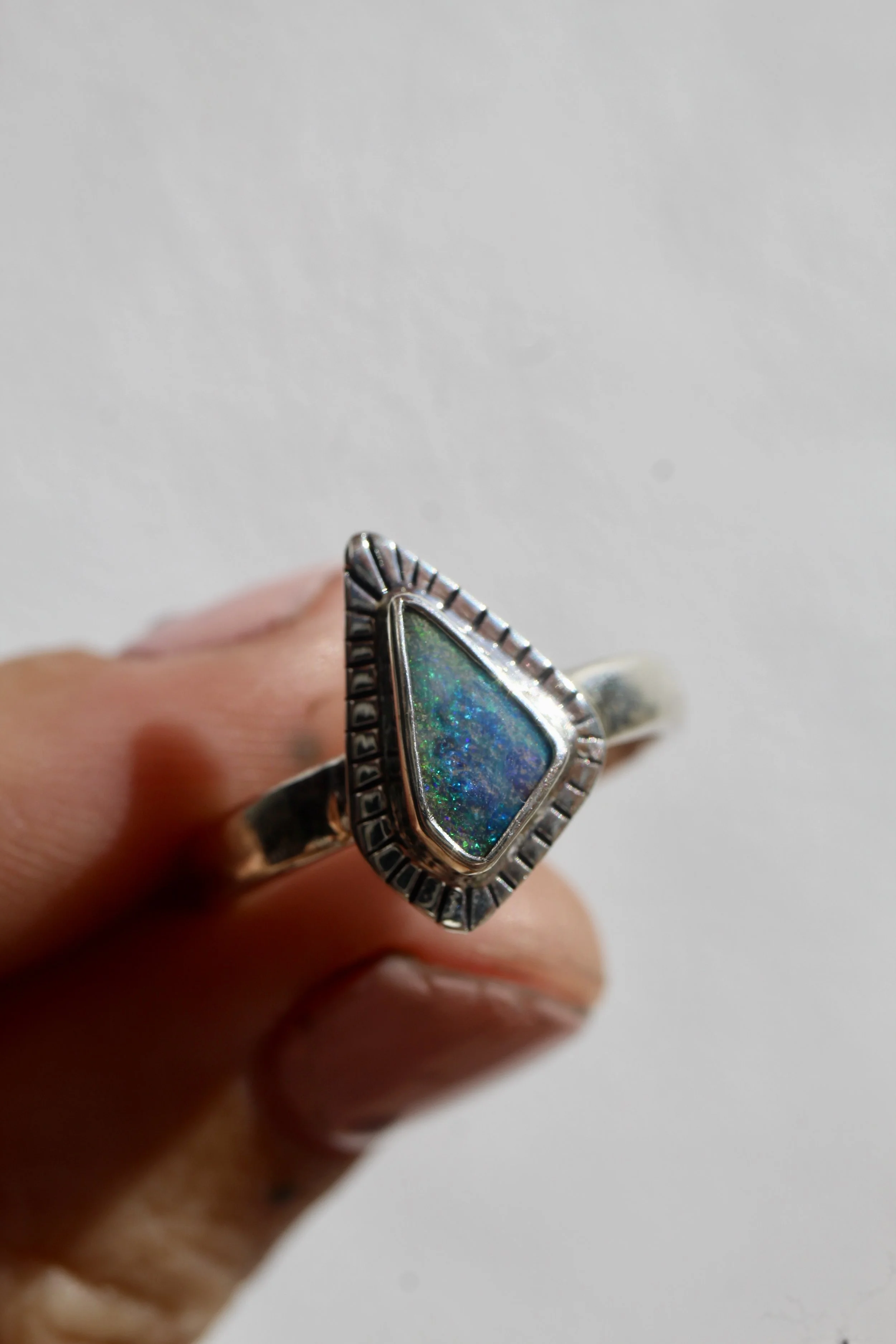 Kite Stamped  Opal Ring - UK R / US 8.75