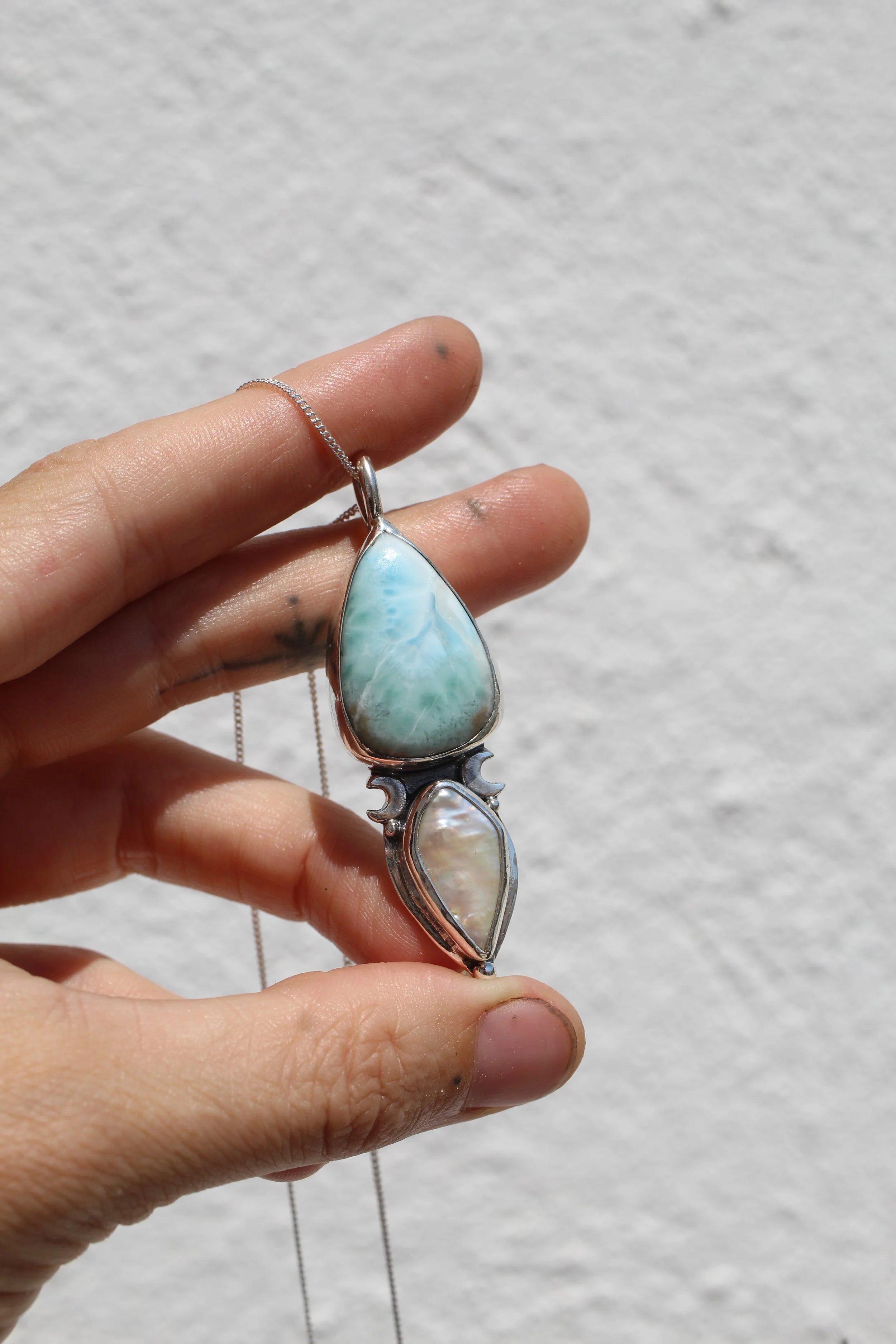 Larimar and Freshwater Pearl Luna Necklace