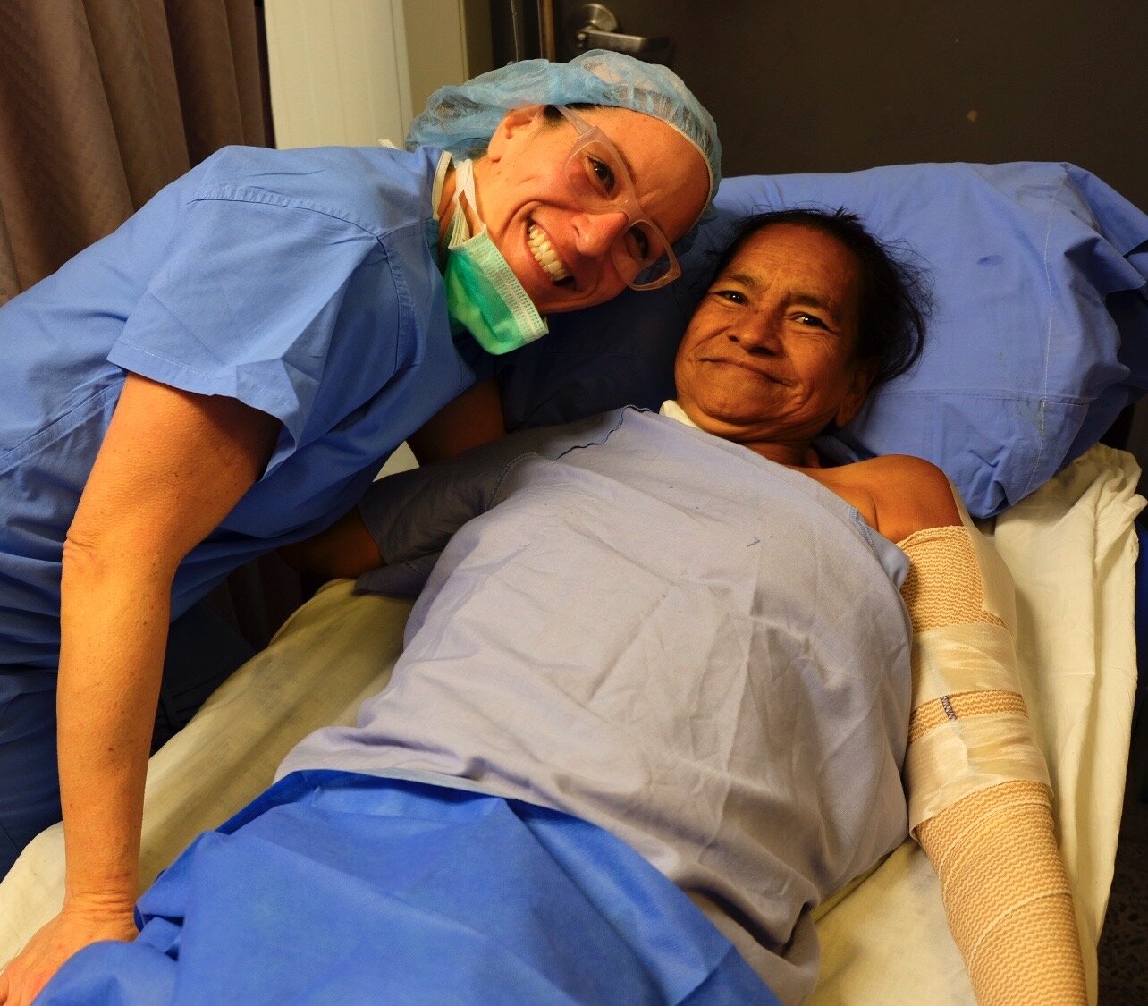  Certified surgical technologist Amber Adams with a happy patient post-surgery. 