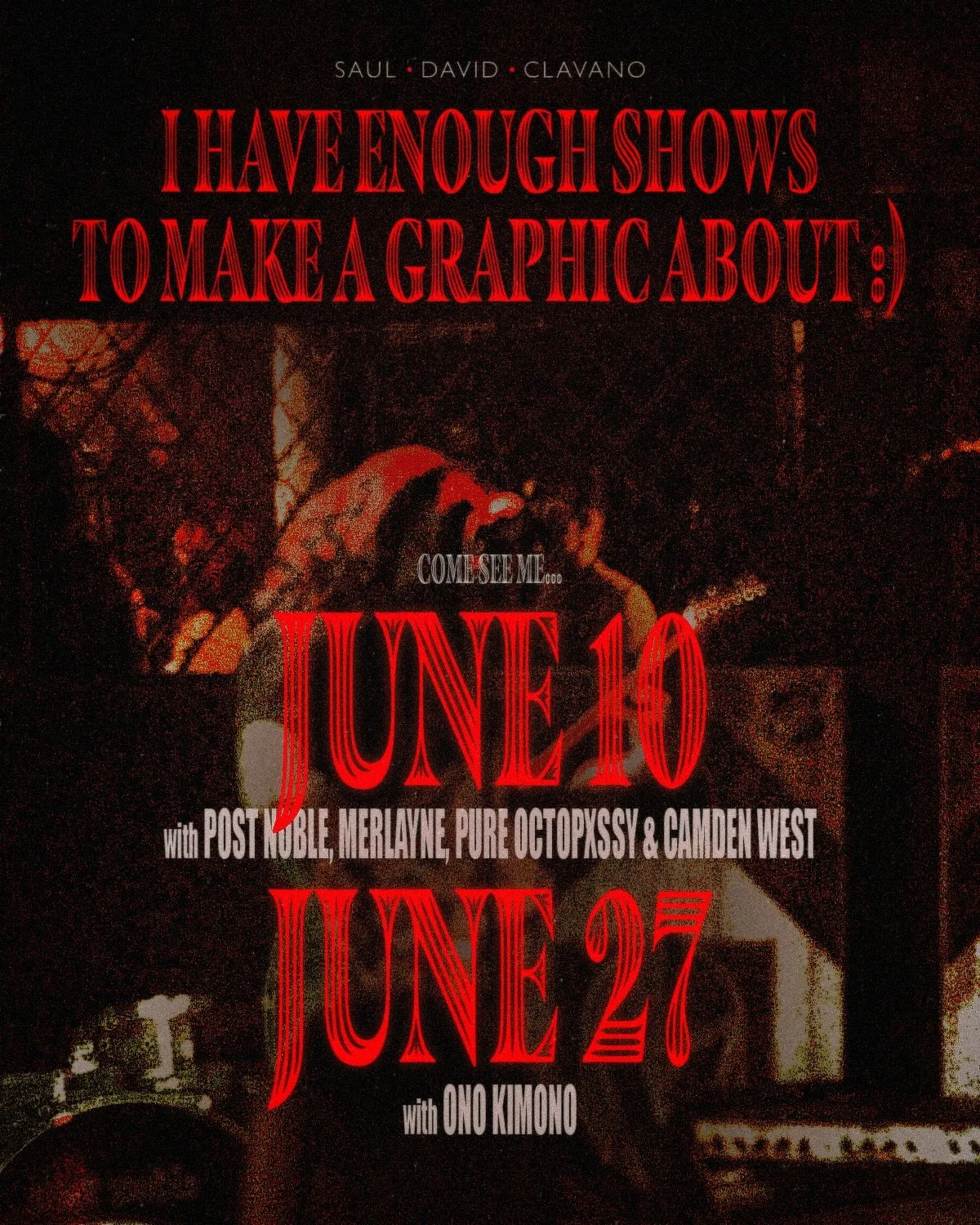 It&rsquo;s gettin WICKED this month come see me play some originals you might&rsquo;ve heard and some originals you might not&rsquo;ve heard all in band format, all in these special dates, with these incredible artists and people!!

JUNE 10 with:
@po