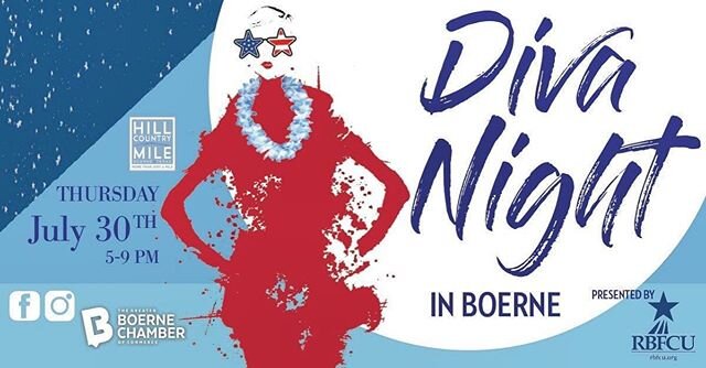How fun is this?? ❤️ Mark your calendar ladies for Diva Night on Thursday July 30th from 5-9 PM!! Let&rsquo;s celebrate 🎁🎈💙 #divanightboerne #hillcountrymile #boernetexas #shoplocal #boernestrong