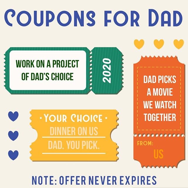 Coupons for Dad! 🎟 What a cute idea for your special Dad today! #happyfathersday #dadlife #giftideasforhim #cornercartelboerne