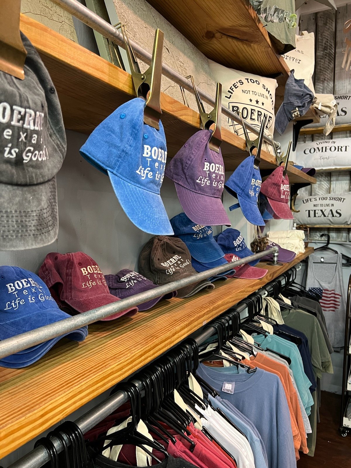 Boerne, Texas pillows, t-shirts, and hats baseball caps available at Corner Cartel