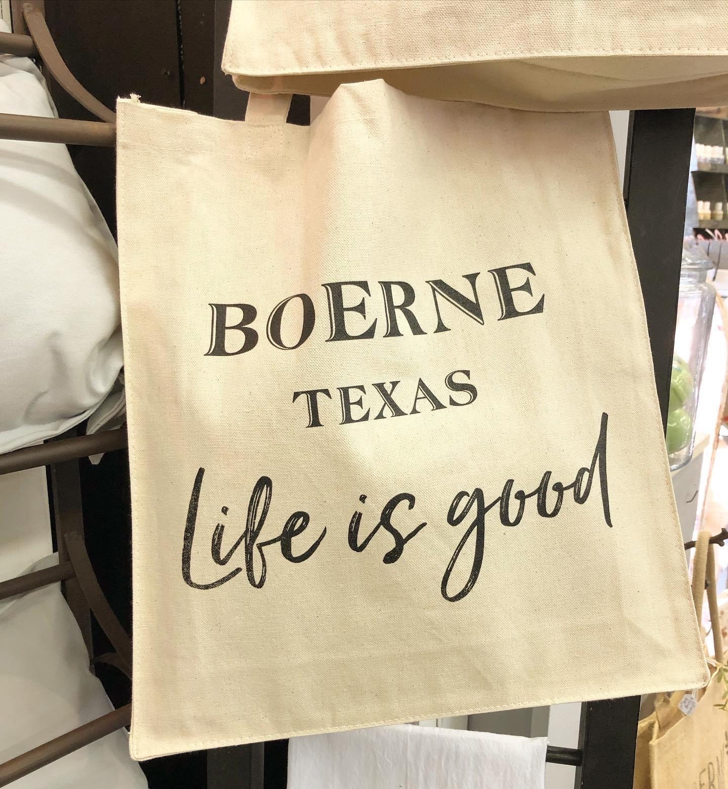 Boerne, Texas tote bags available at Corner Cartel | Boerne Main Street shopping