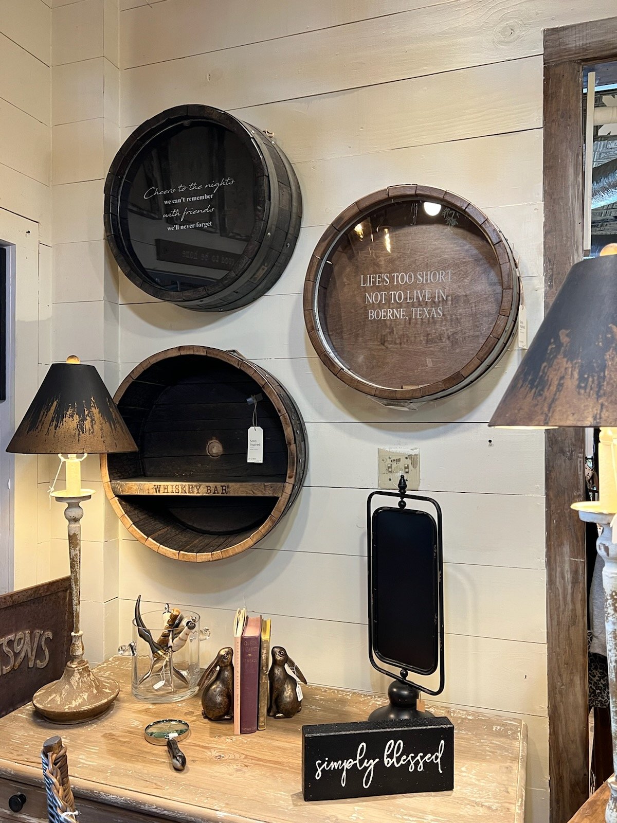 Wine barrel cork holders and decor - Man fishing with son - Father’s Day gift ideas from Corner Cartel - Boerne boutique shop store - Boerne Main Street shopping - Hill Country Mile