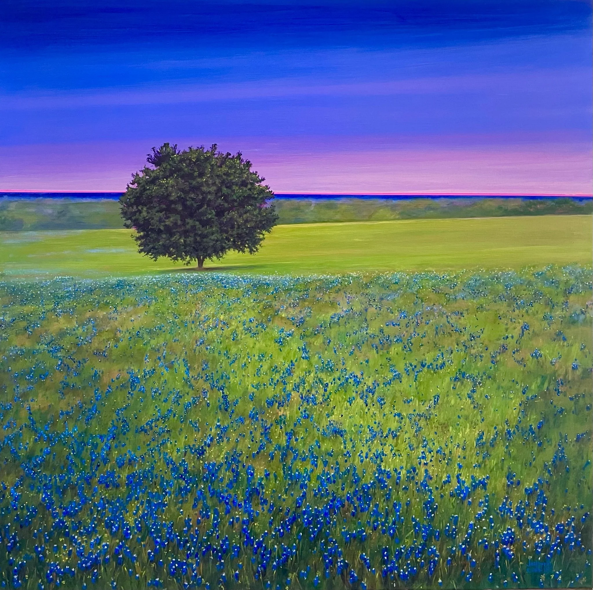 "Something Blue at Sugar Ridge" (30"x30") on linen, framed in a natural wood, floating frame.