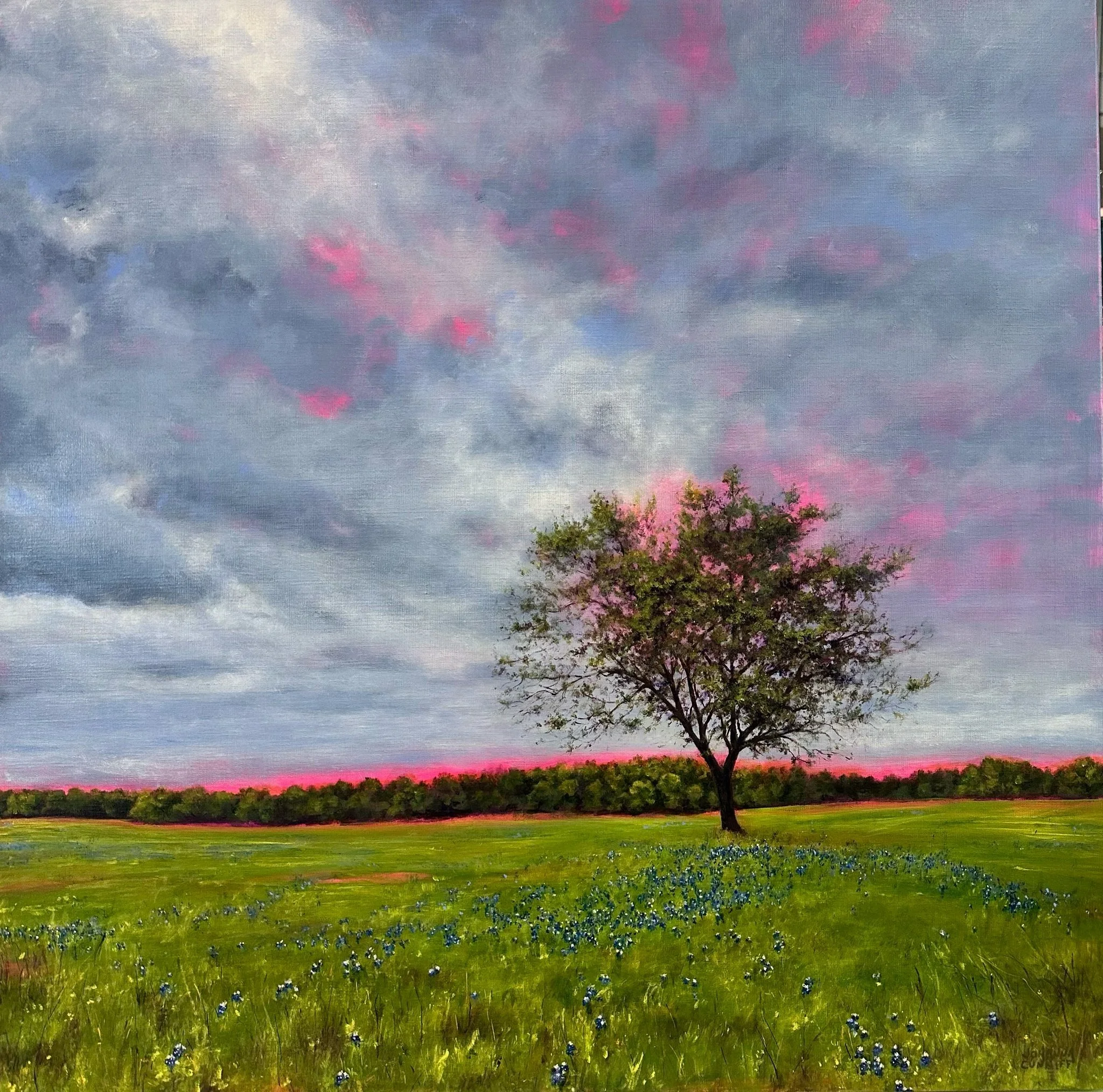 "Spring Field #3" (30"x30") on Linen