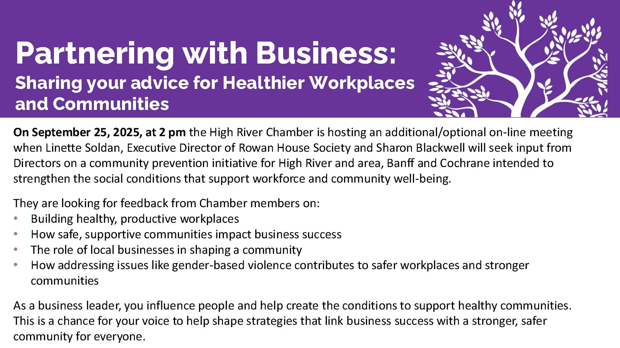 Partnering with Business: Sharing your advice for Healthier Workplaces and Communities