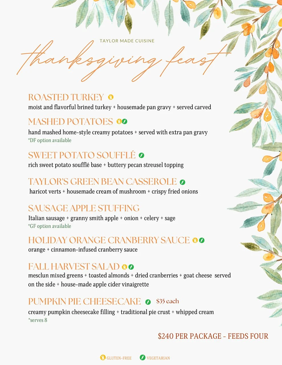 Feasting Menu Harvest Feast Menu