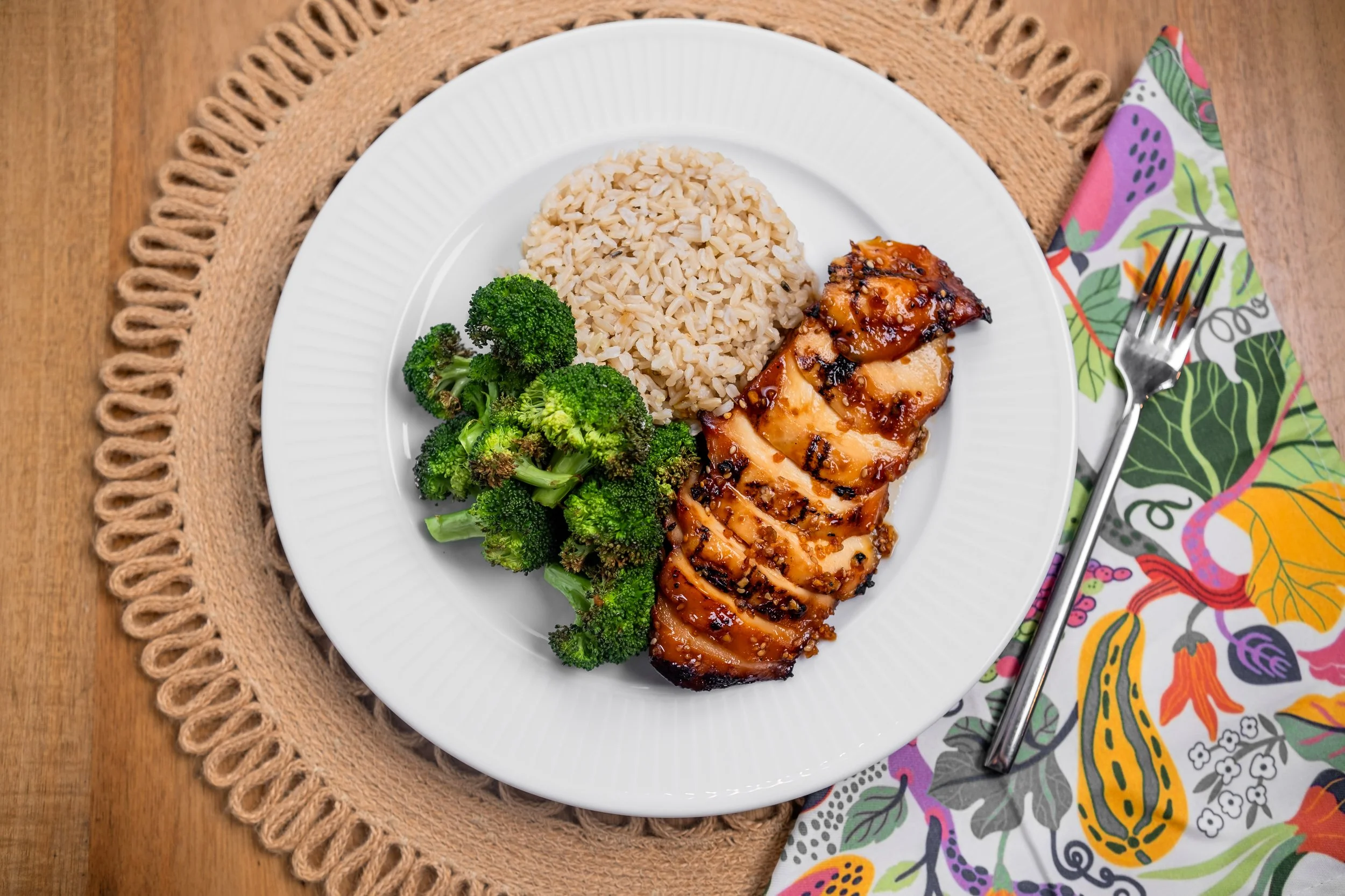 Teriyaki chicken meal prep dish from Taylor Made Cuisine