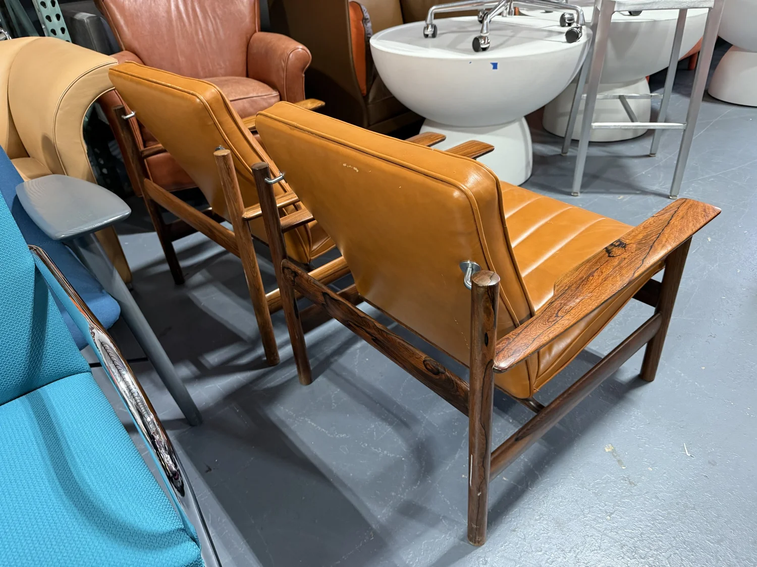 Sven Ivan Dysthe Model-1001 Rosewood and Leather Arm Chairs PAIR