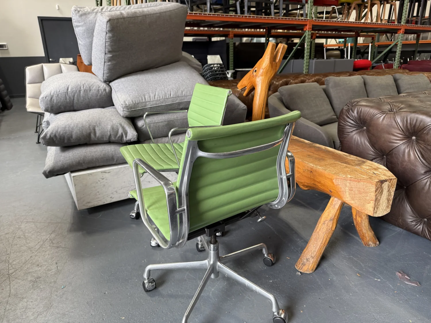 Herman Miller Eames Green Leather Aluminum Task Chair ONE LEFT