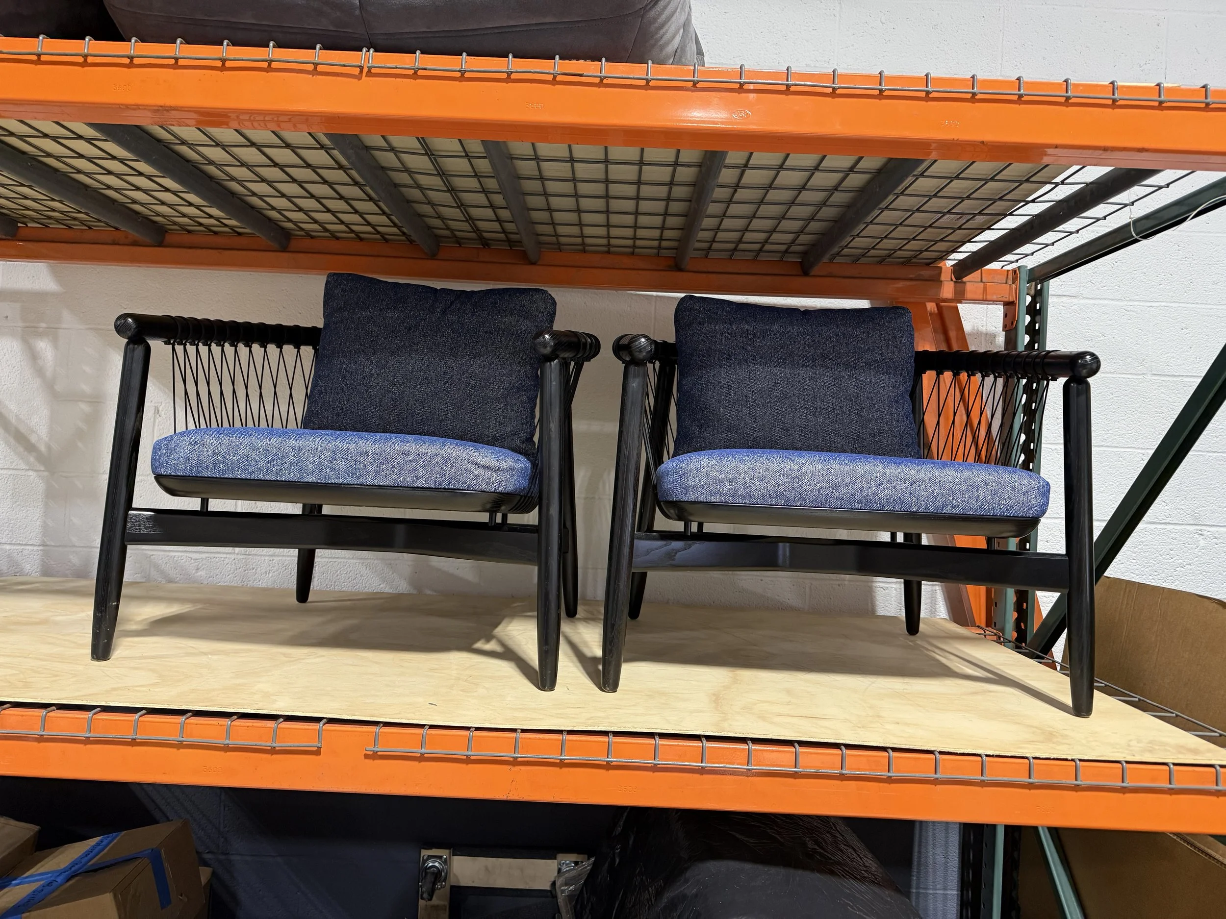 DWR Design Within Reach Crosshatch Blue Fabric Lounge Arm Chairs 4 AVAILABLE