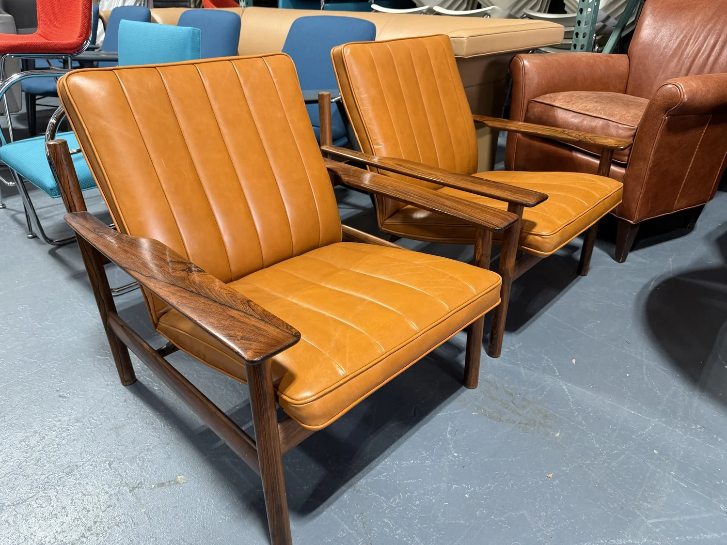 Sven Ivan Dysthe Model-1001 Rosewood and Leather Arm Chairs PAIR