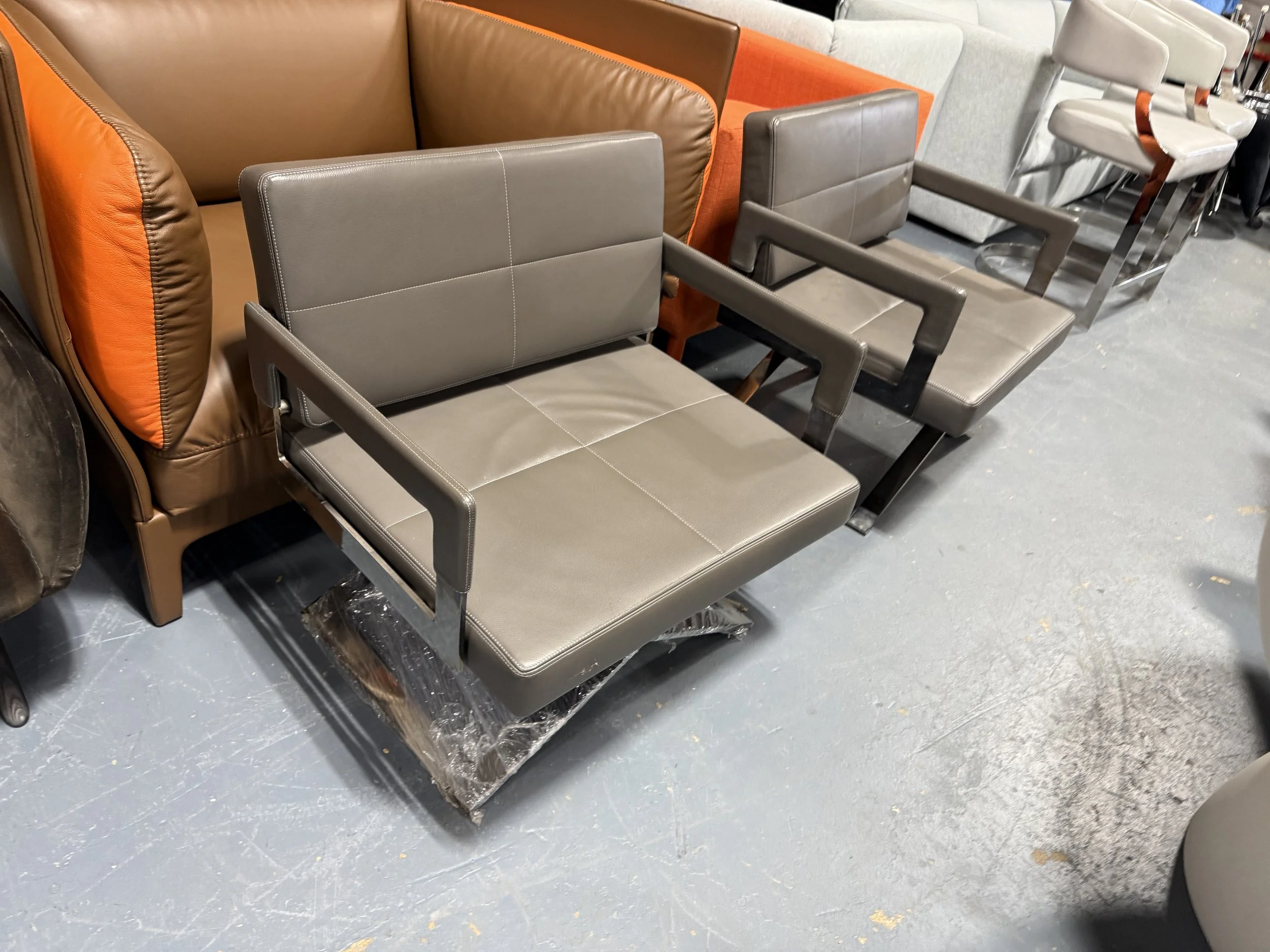 Poltrona Frau Aster X Leather Lounge Arm Chairs PAIR