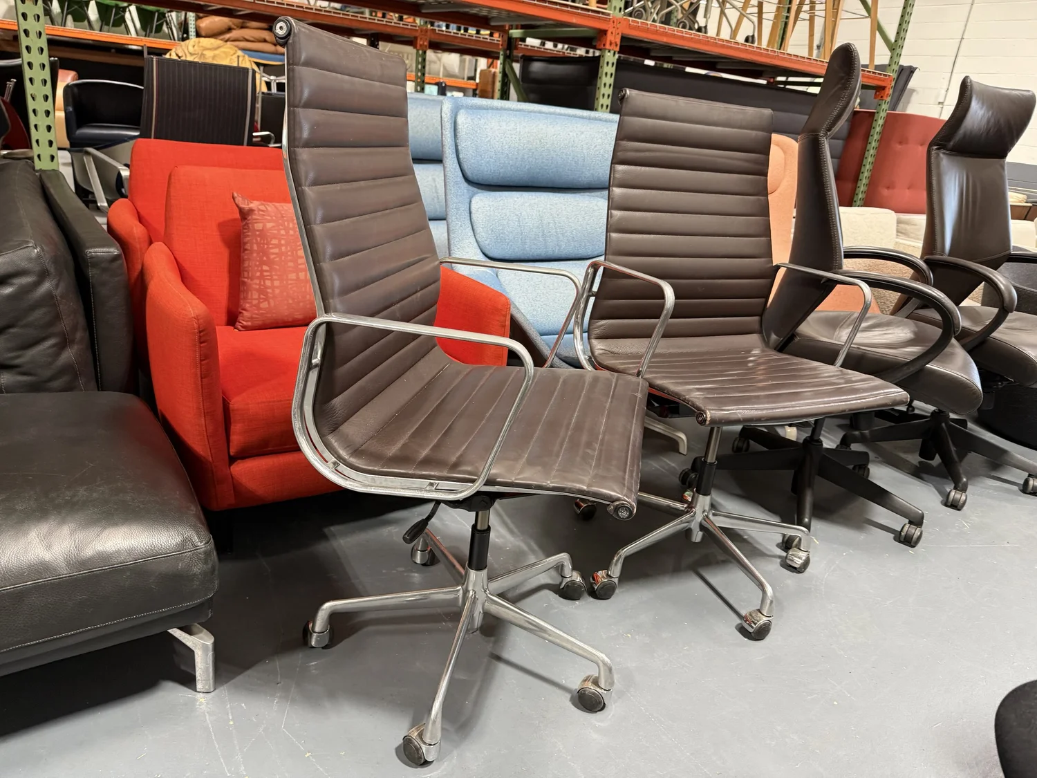 Eames ICF Italy High Back Brown Leather Executive Office Chairs